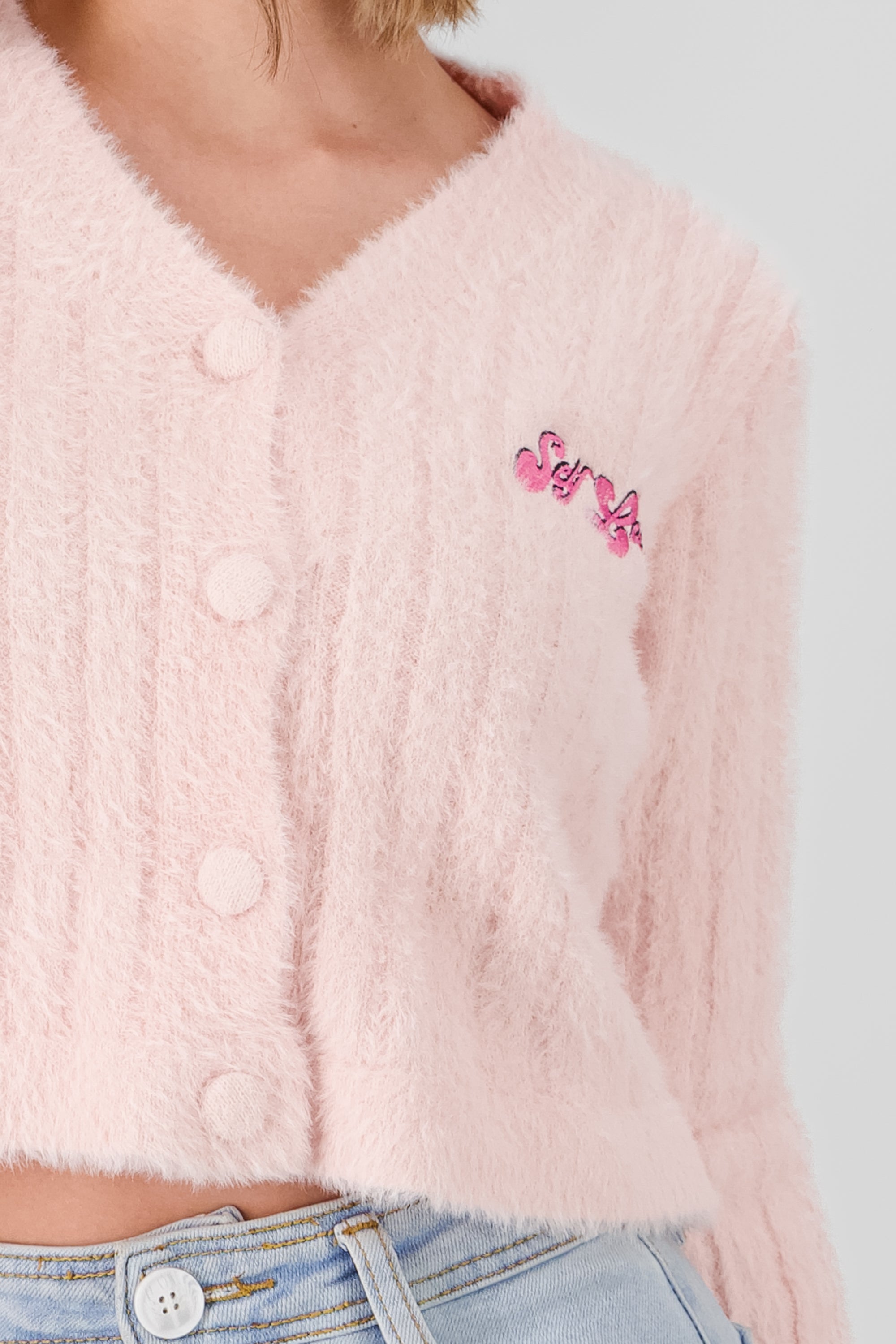 Cardigan suave detalle parche ROSA PASTEL