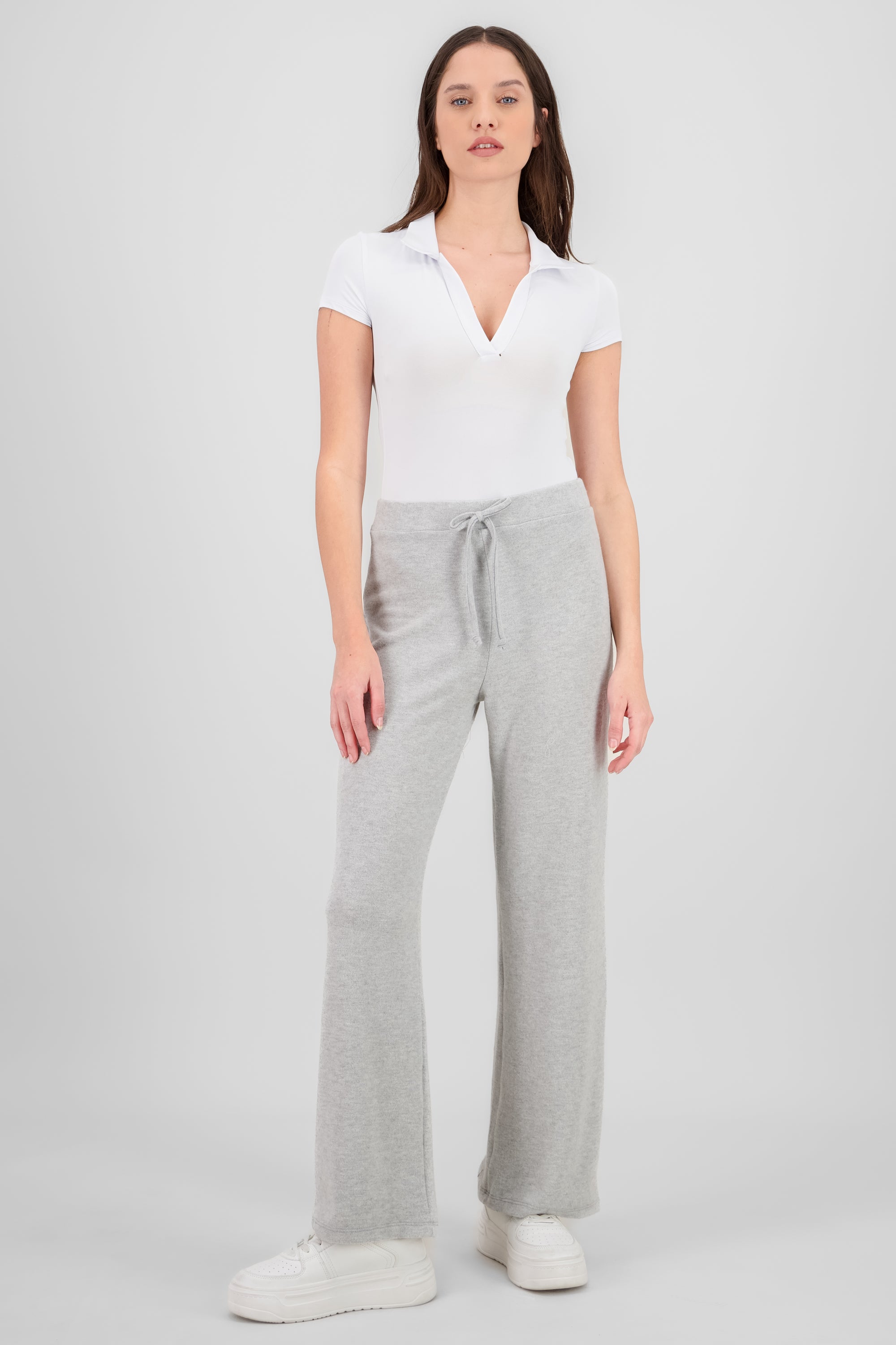 Pantalon wide leg detalle jareta GRIS CLARO