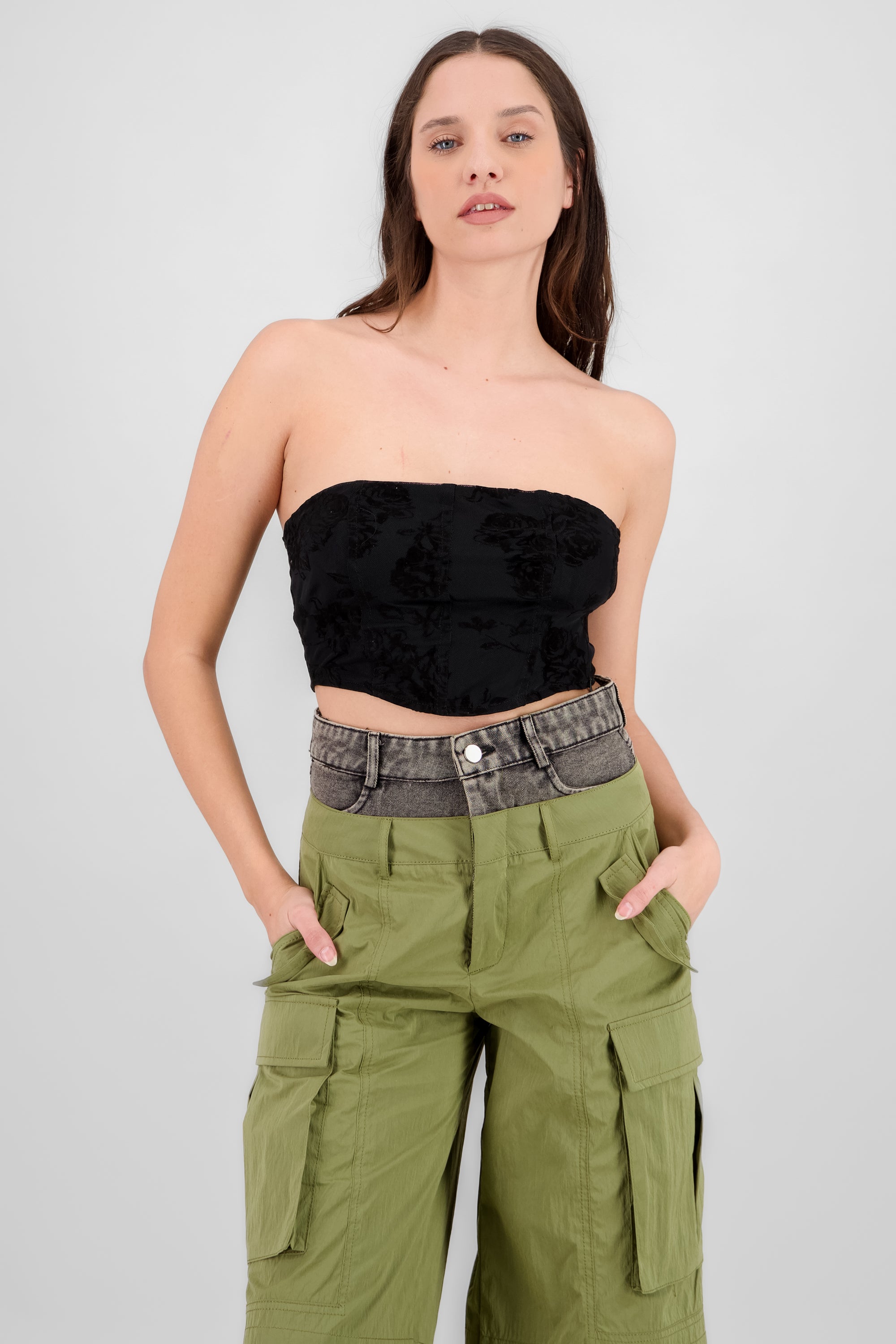 Corset crop flock NEGRO