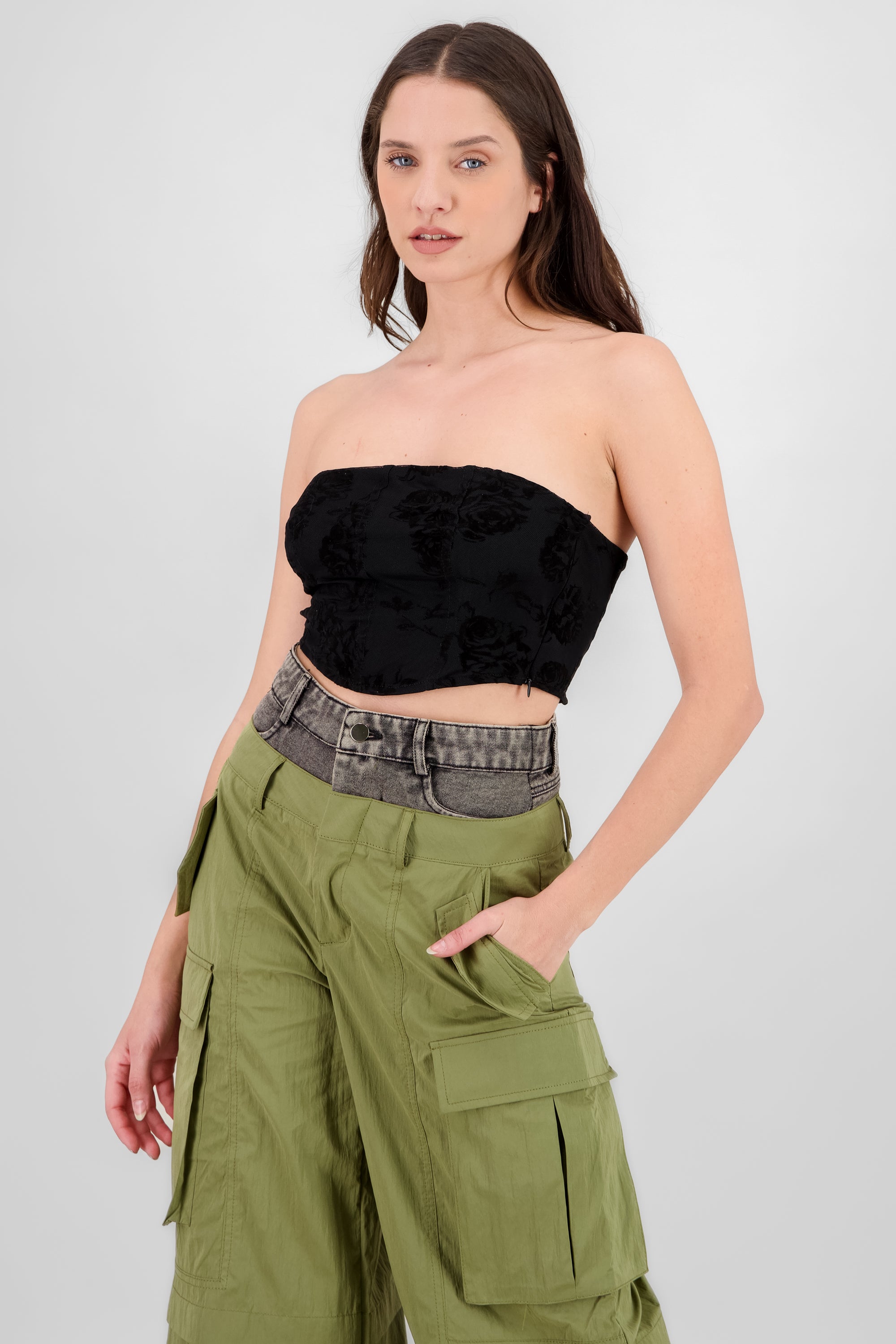 Corset crop flock NEGRO