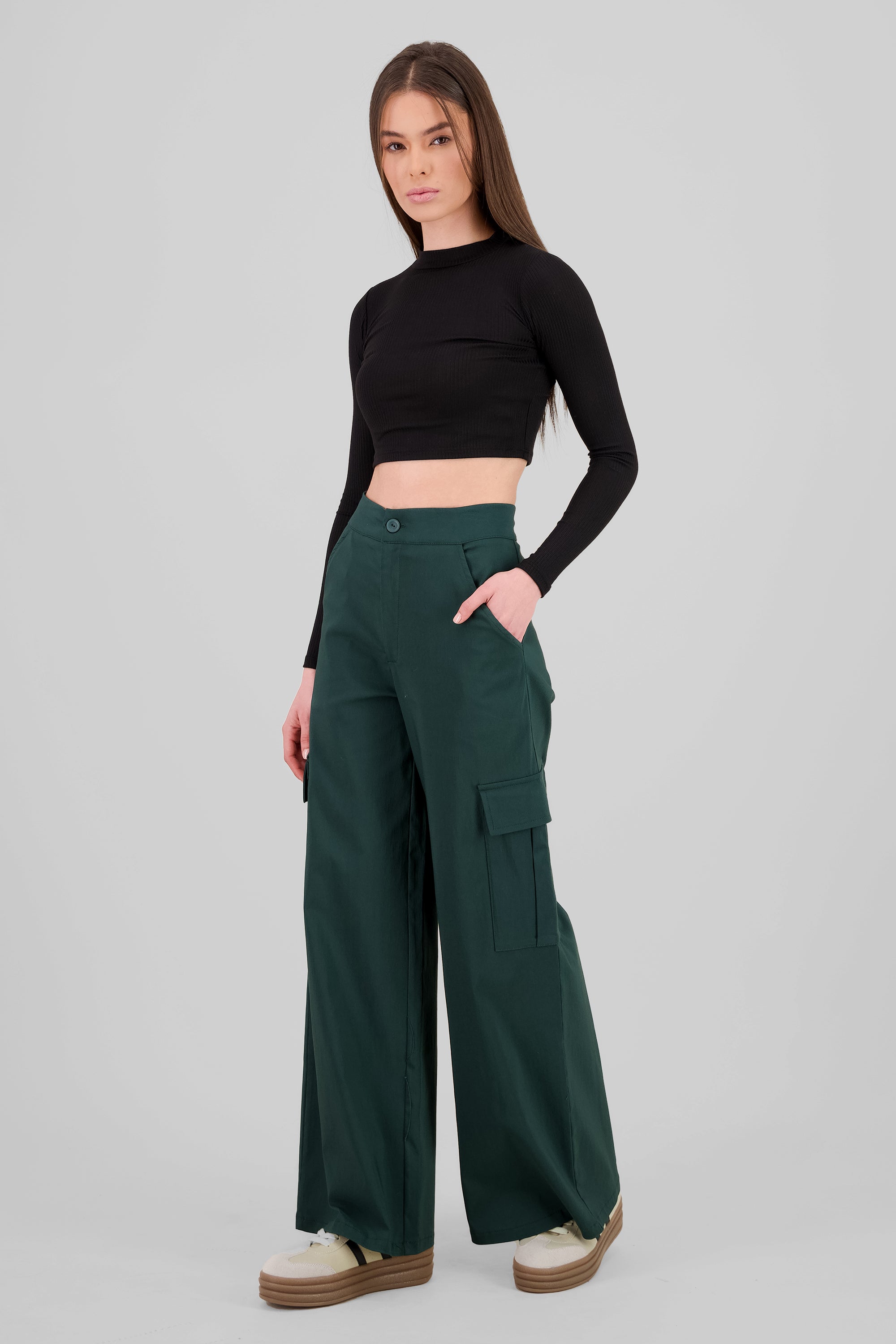 Pantalon cargo wide leg VERDE