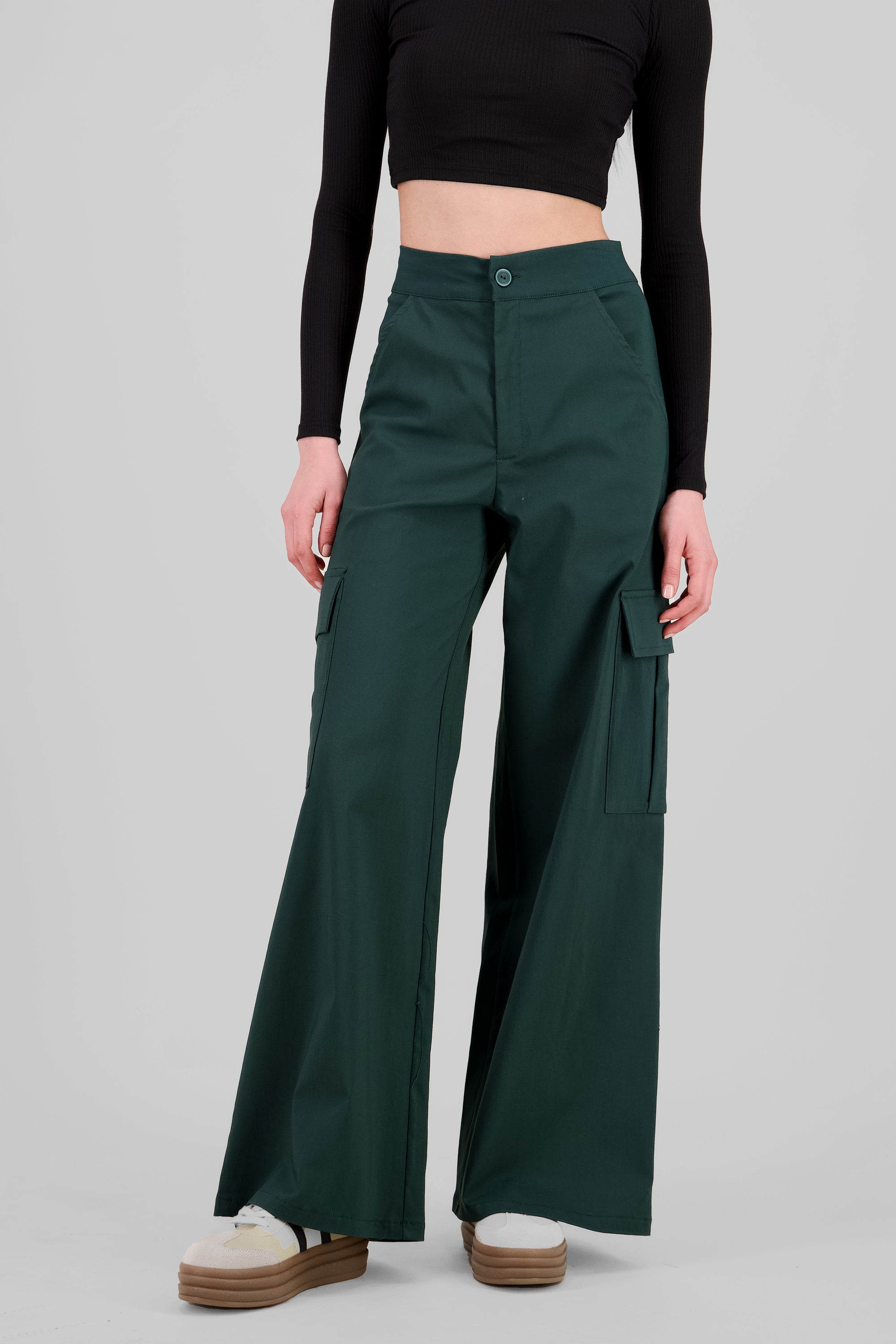 Pantalon cargo wide leg VERDE