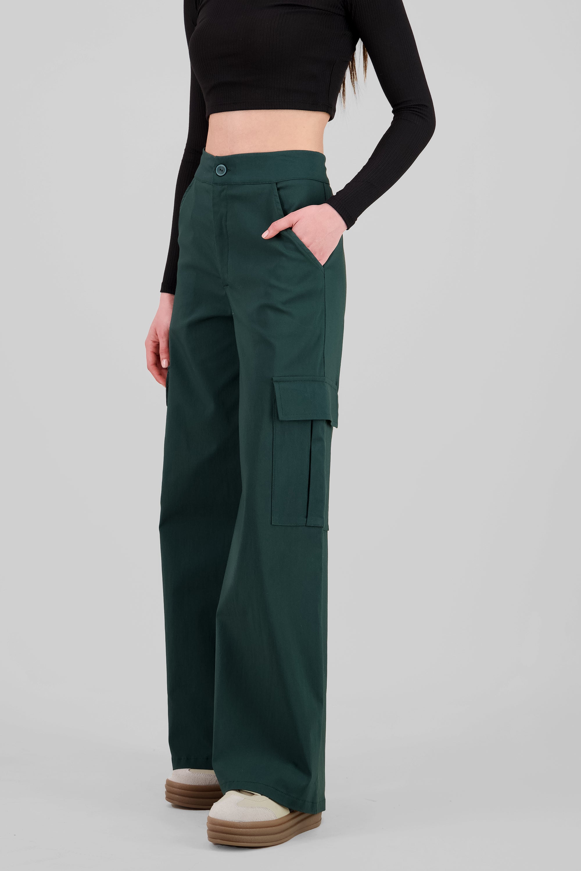 Pantalon cargo wide leg VERDE