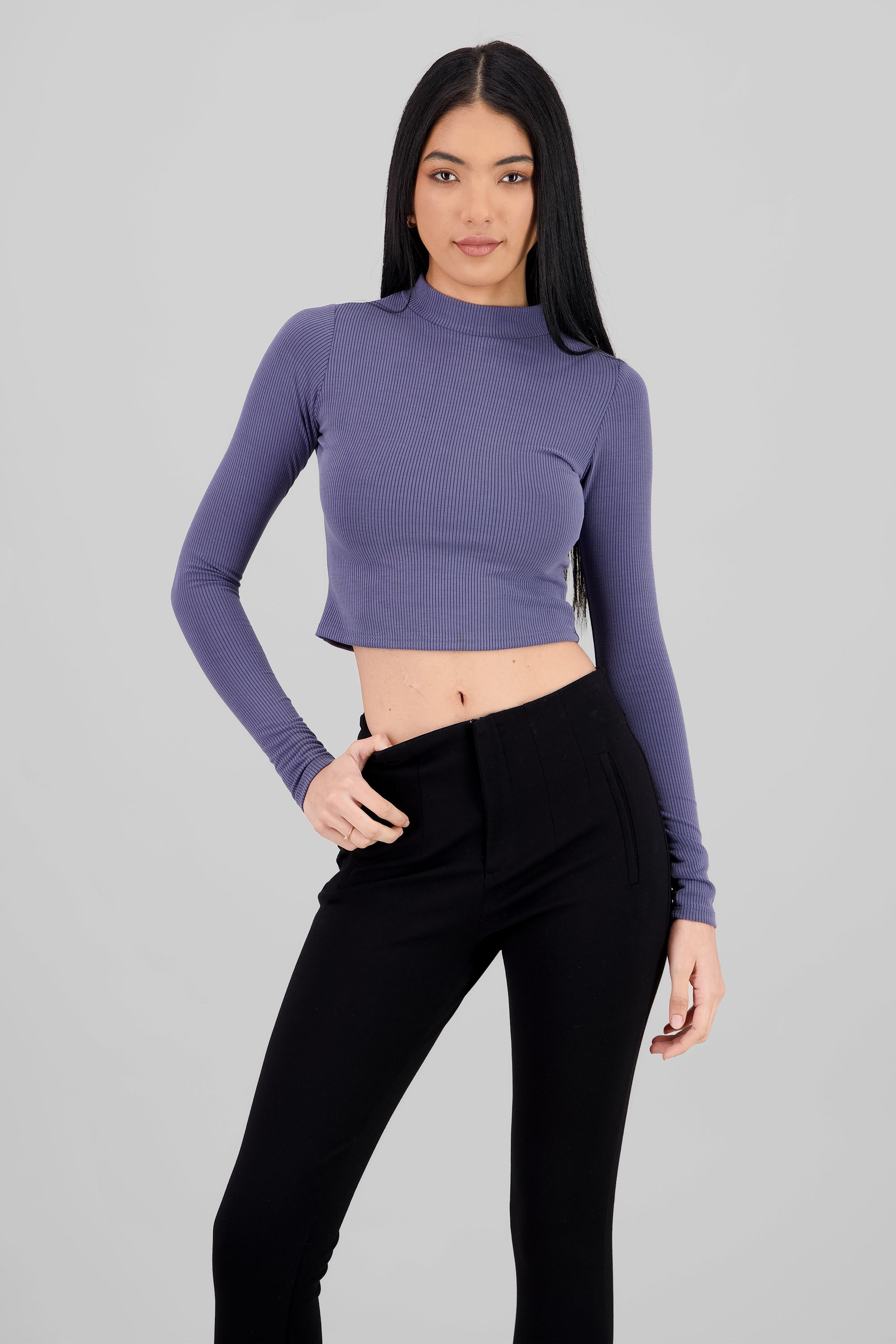 Crop top manga larga cuello alto AZUL