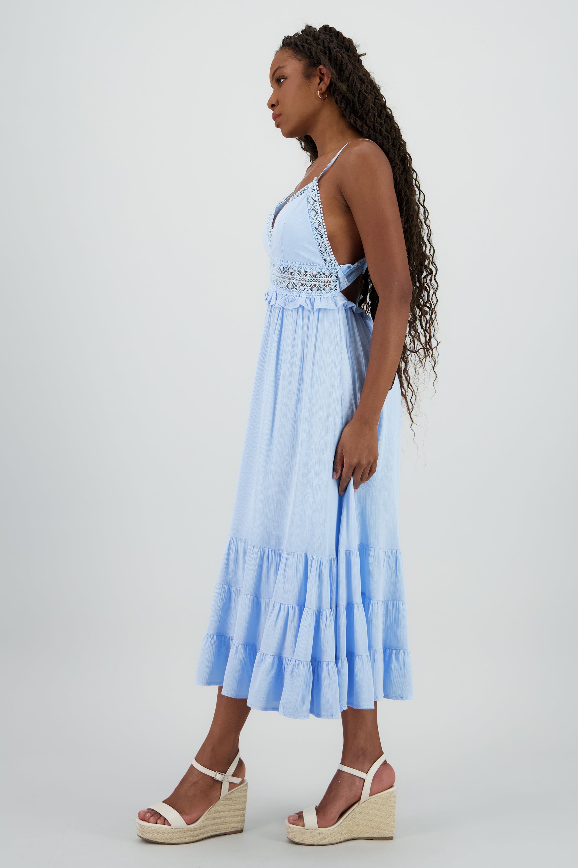 Vestido maxi detalle crochet AZUL