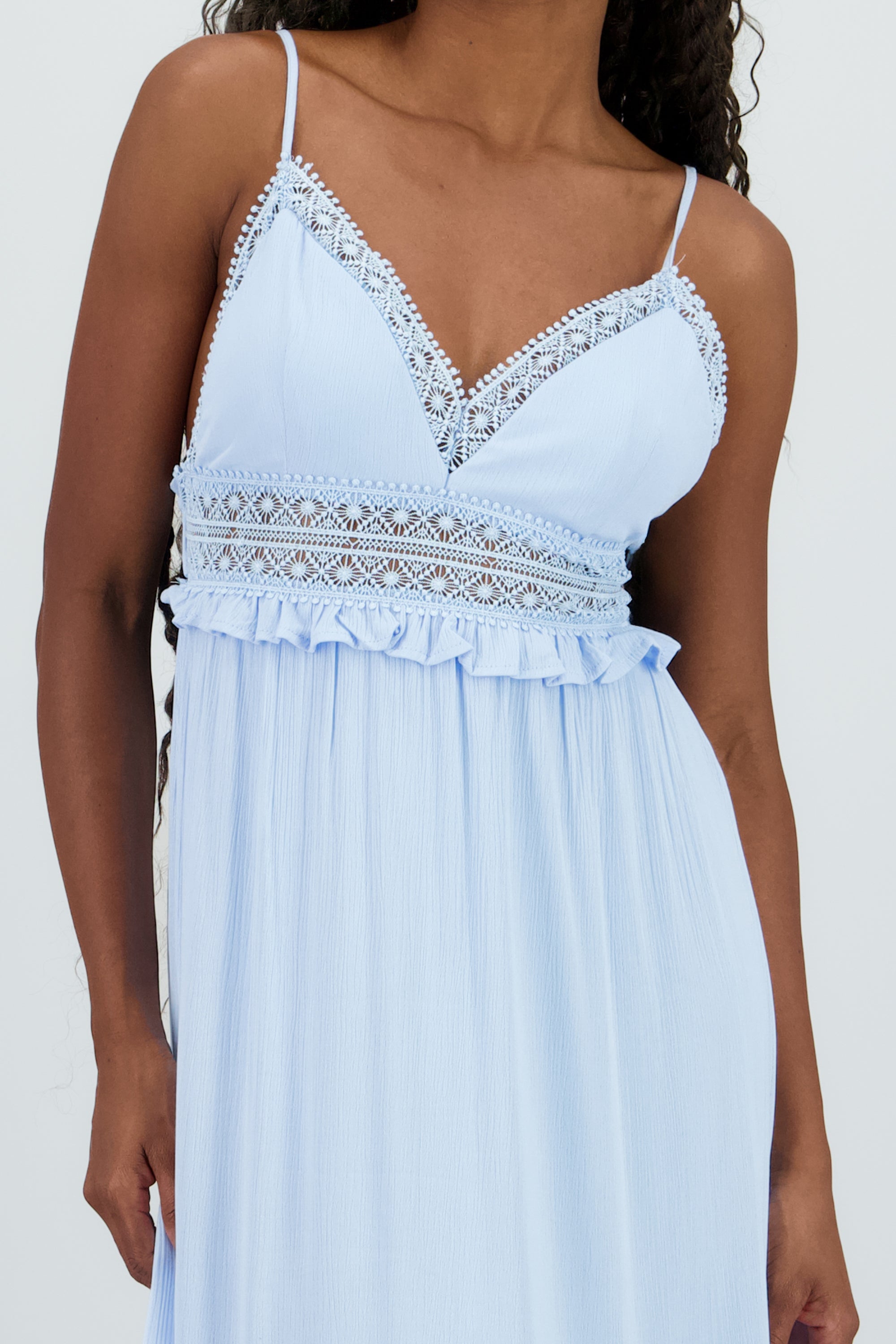 Vestido maxi detalle crochet AZUL