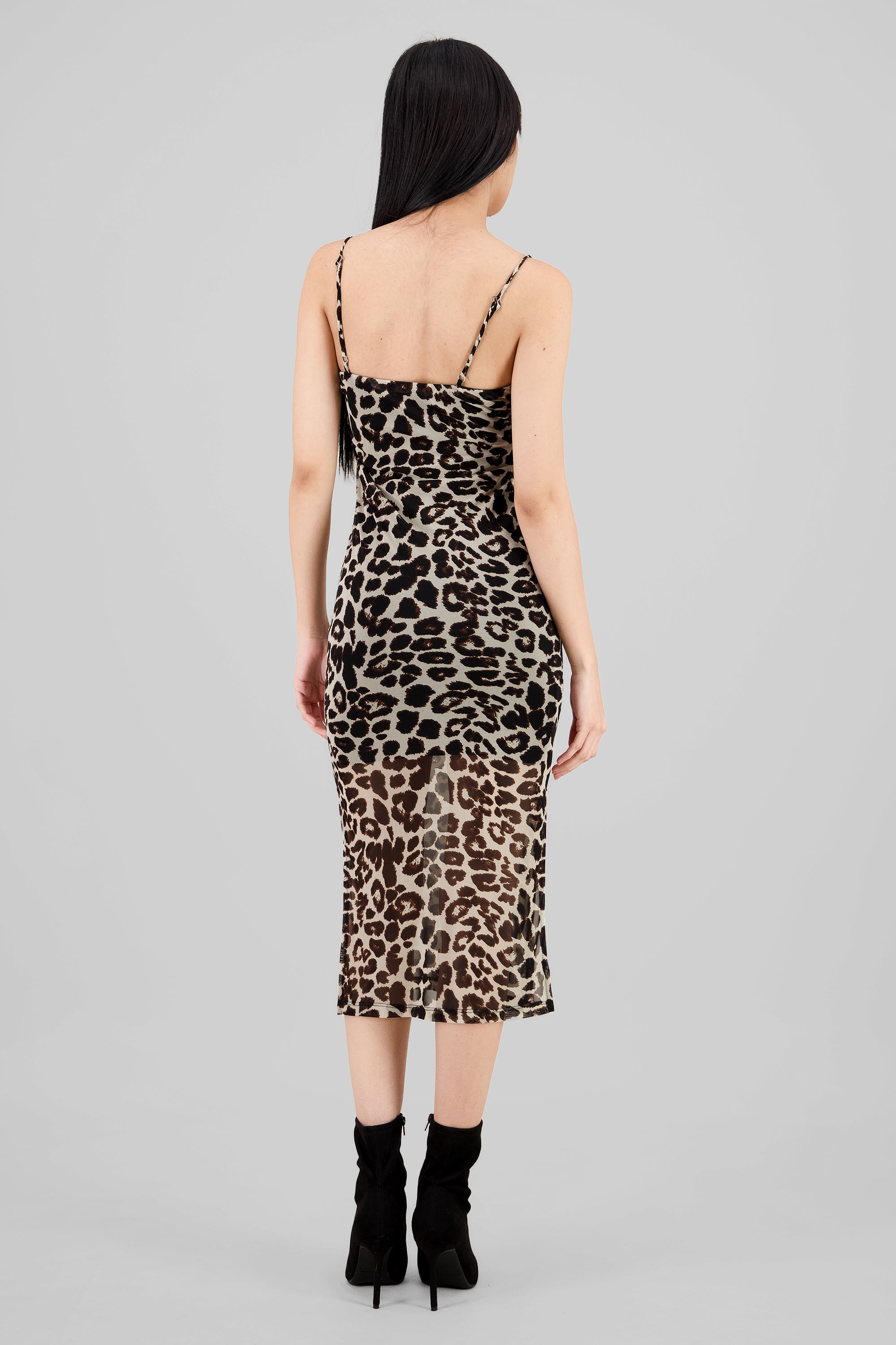 Vestido tirantes mesh animal print CAFE COMBO