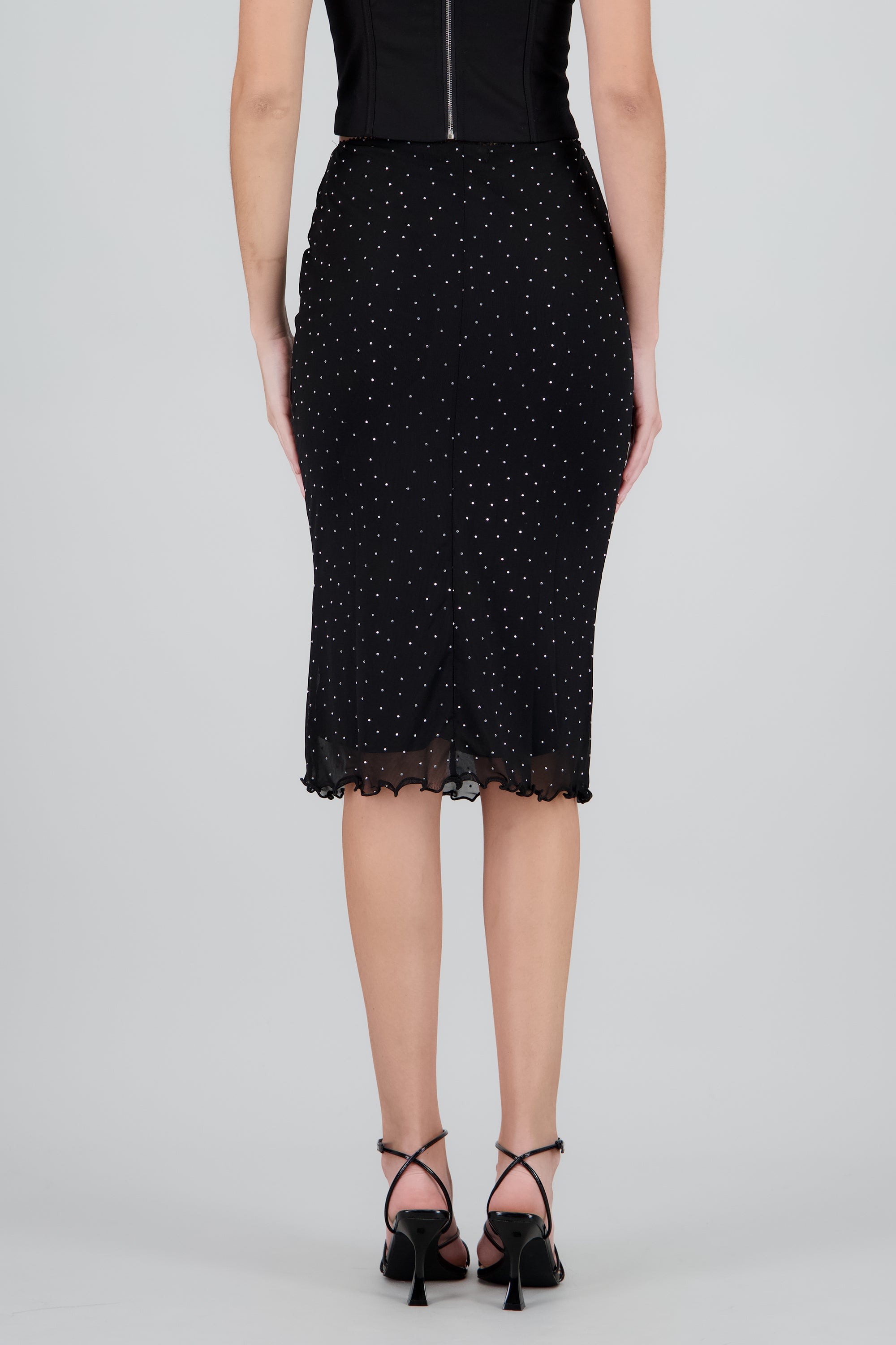 Falda midi mesh con brillos NEGRO