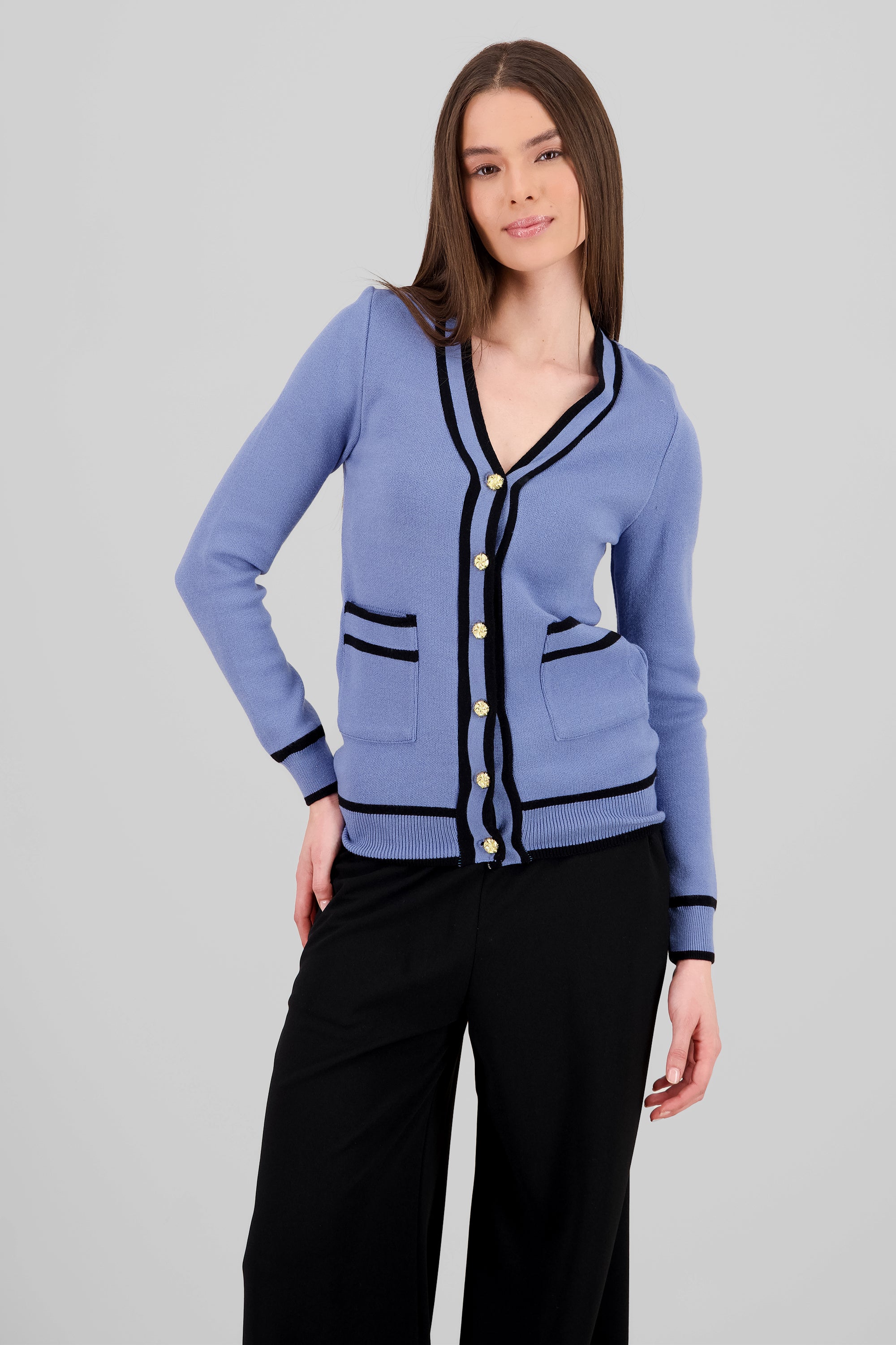 Cardigan viscosa contraste color Hypsters AZUL COMBO