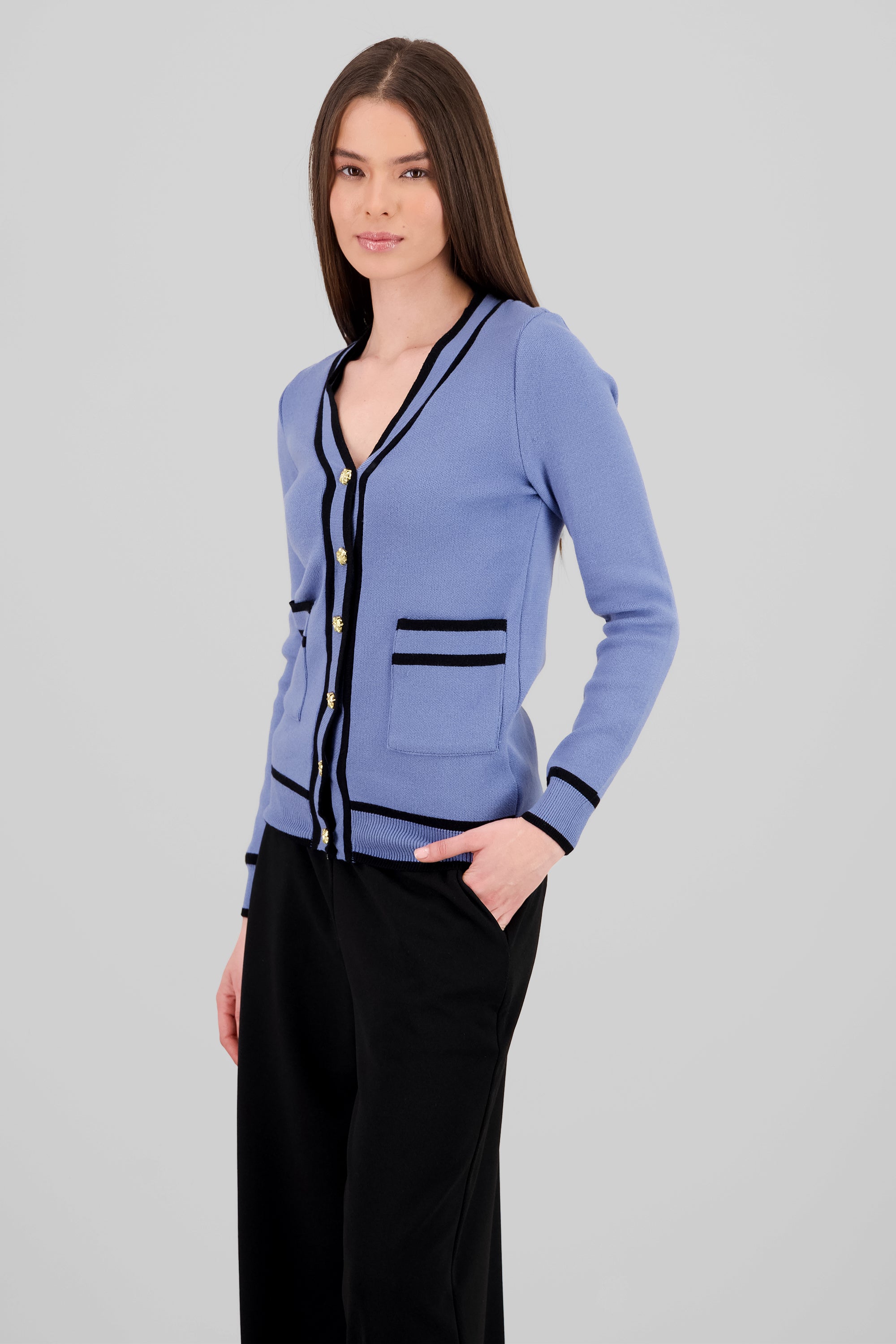 Cardigan viscosa contraste color Hypsters AZUL COMBO