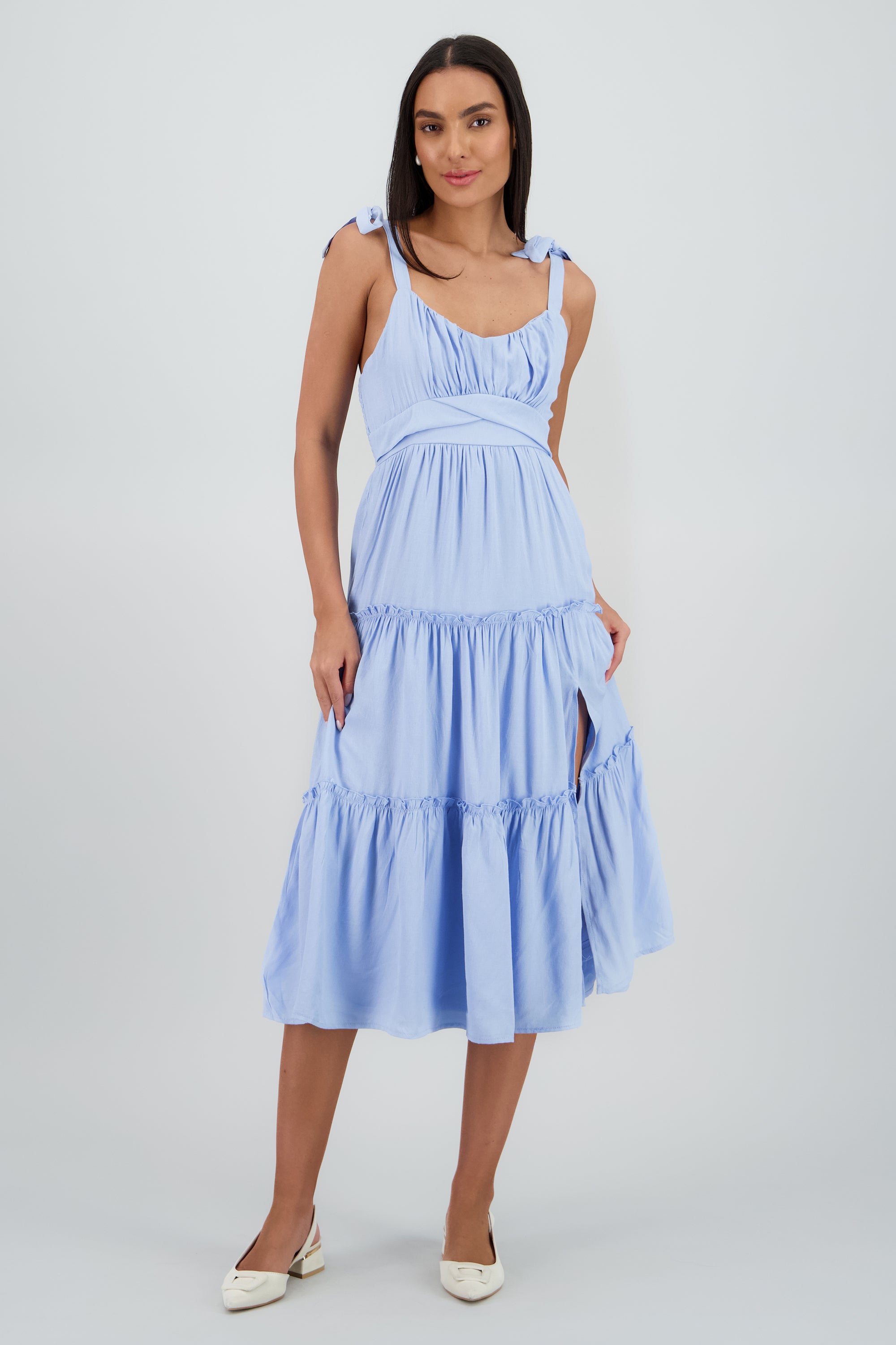 Vestido maxi detalle tirantes amarres AZUL PASTEL