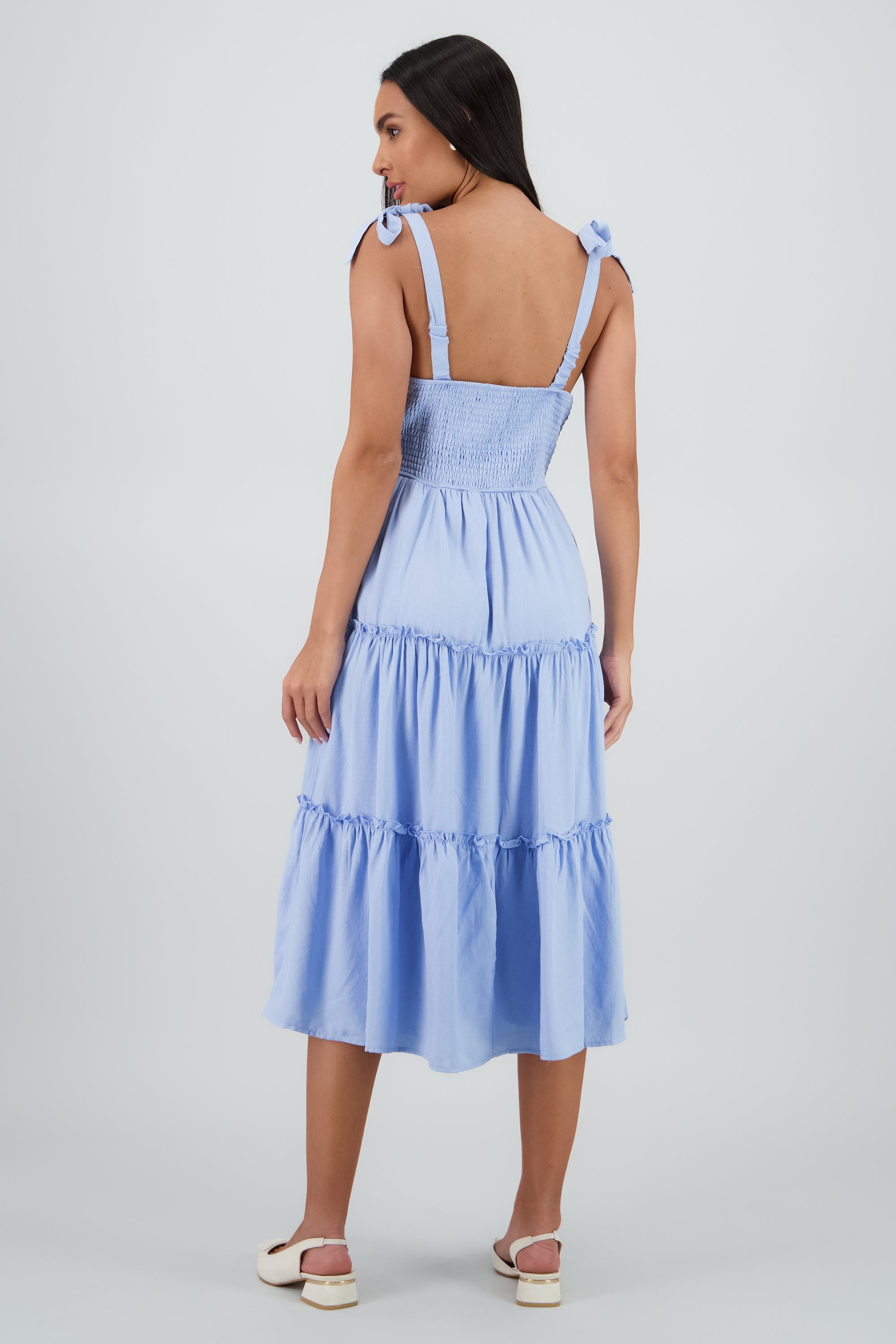 Vestido maxi detalle tirantes amarres AZUL PASTEL