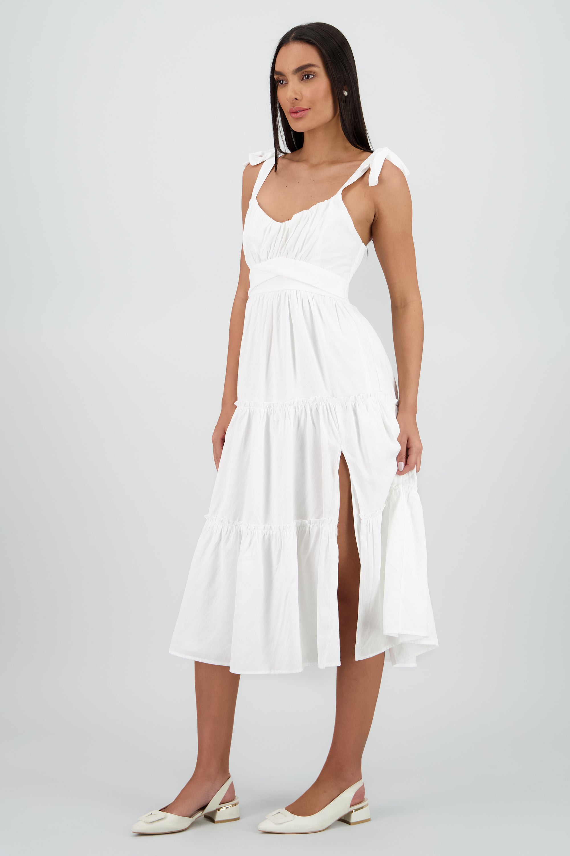 Vestido maxi detalle tirantes amarres BLANCO