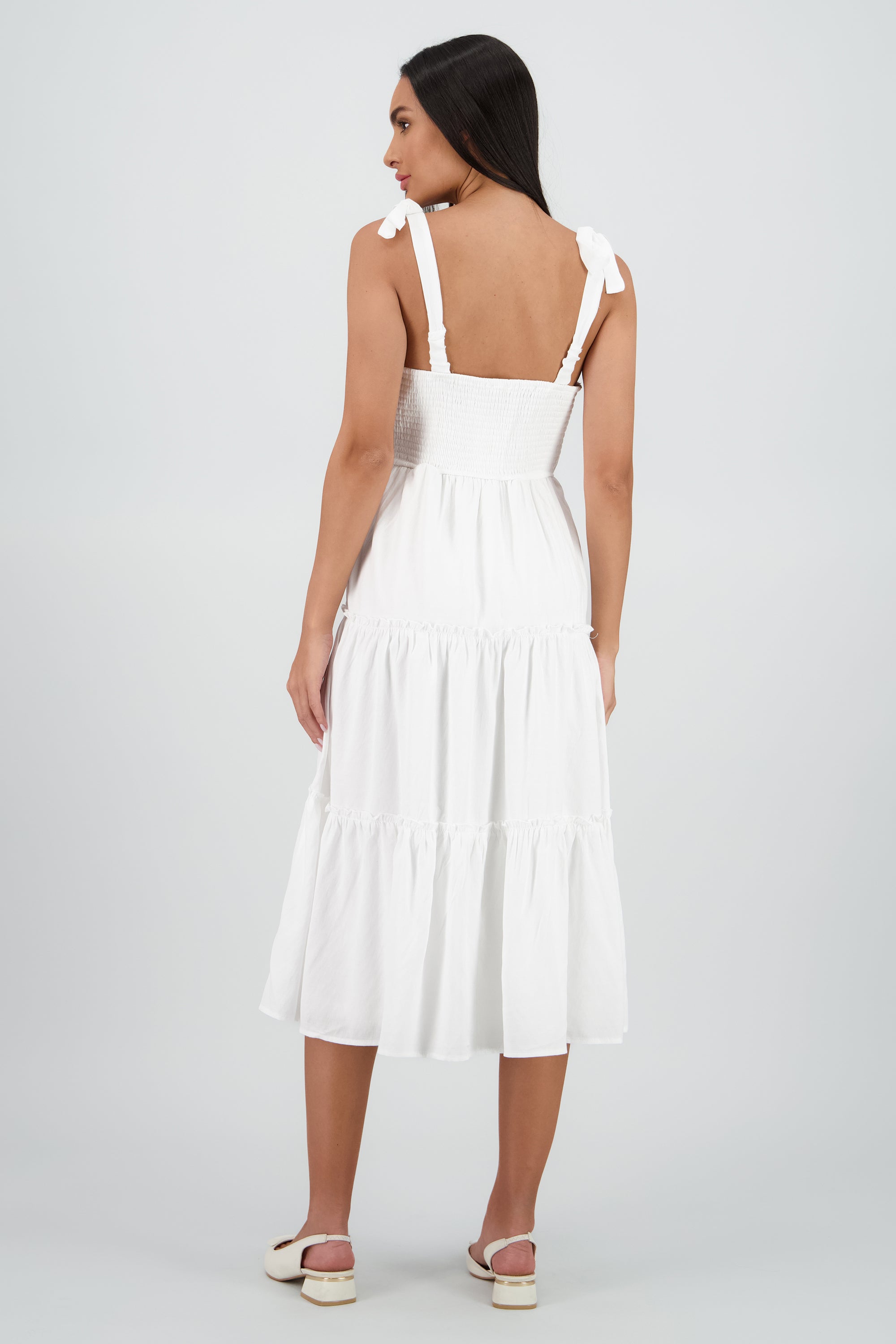 Vestido maxi detalle tirantes amarres BLANCO