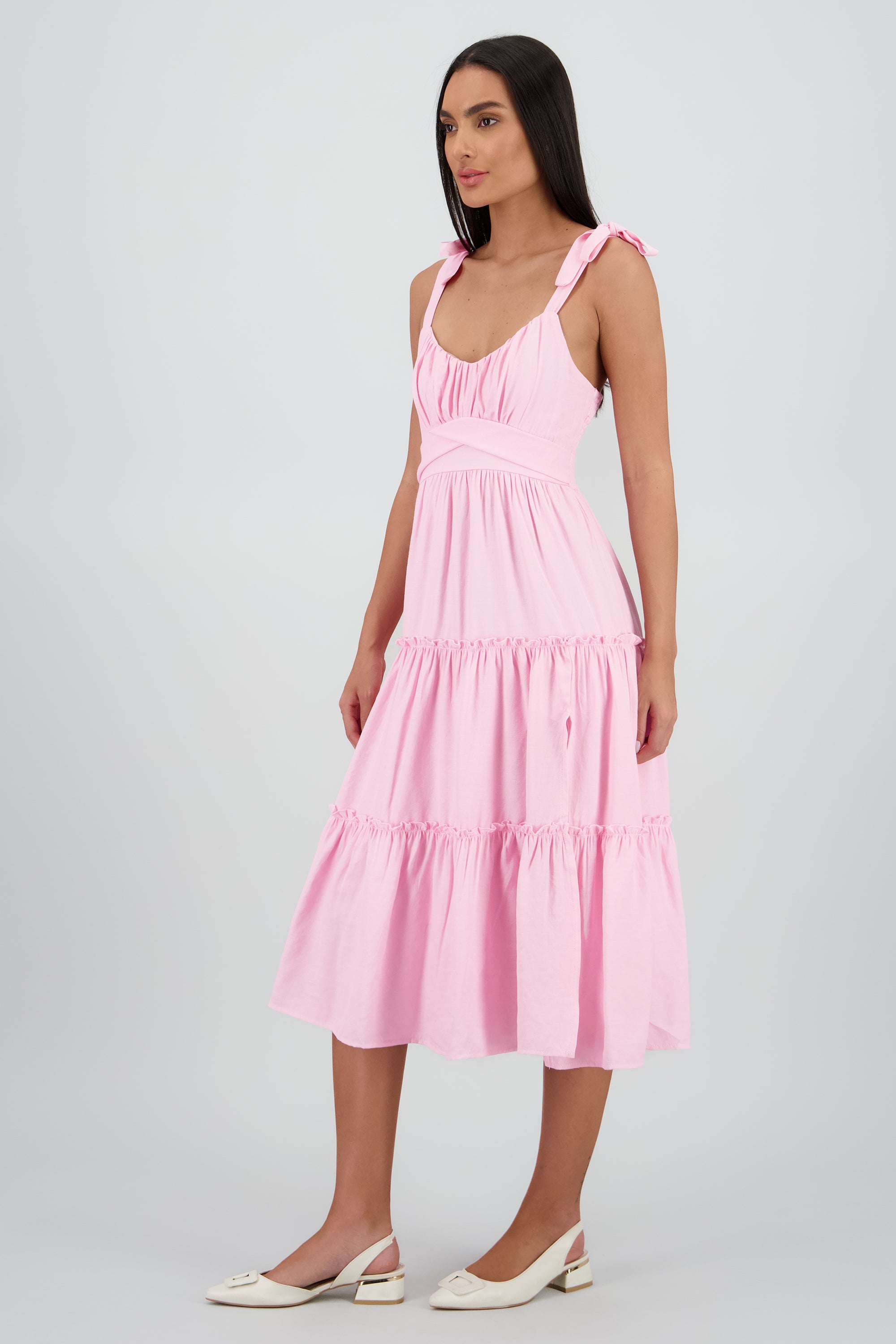 Vestido maxi detalle tirantes amarres ROSA PASTEL