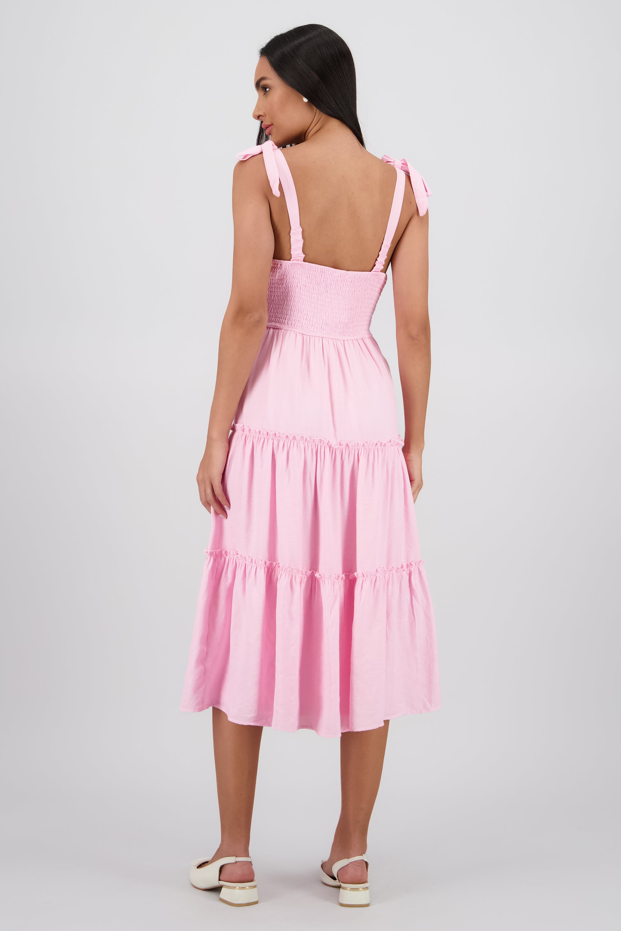 Vestido maxi detalle tirantes amarres ROSA PASTEL