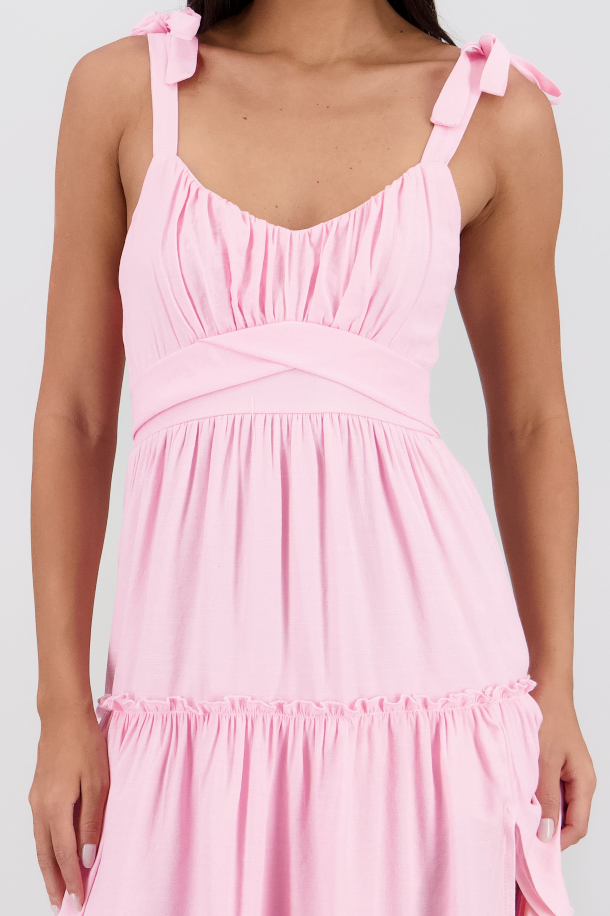 Vestido maxi detalle tirantes amarres ROSA PASTEL