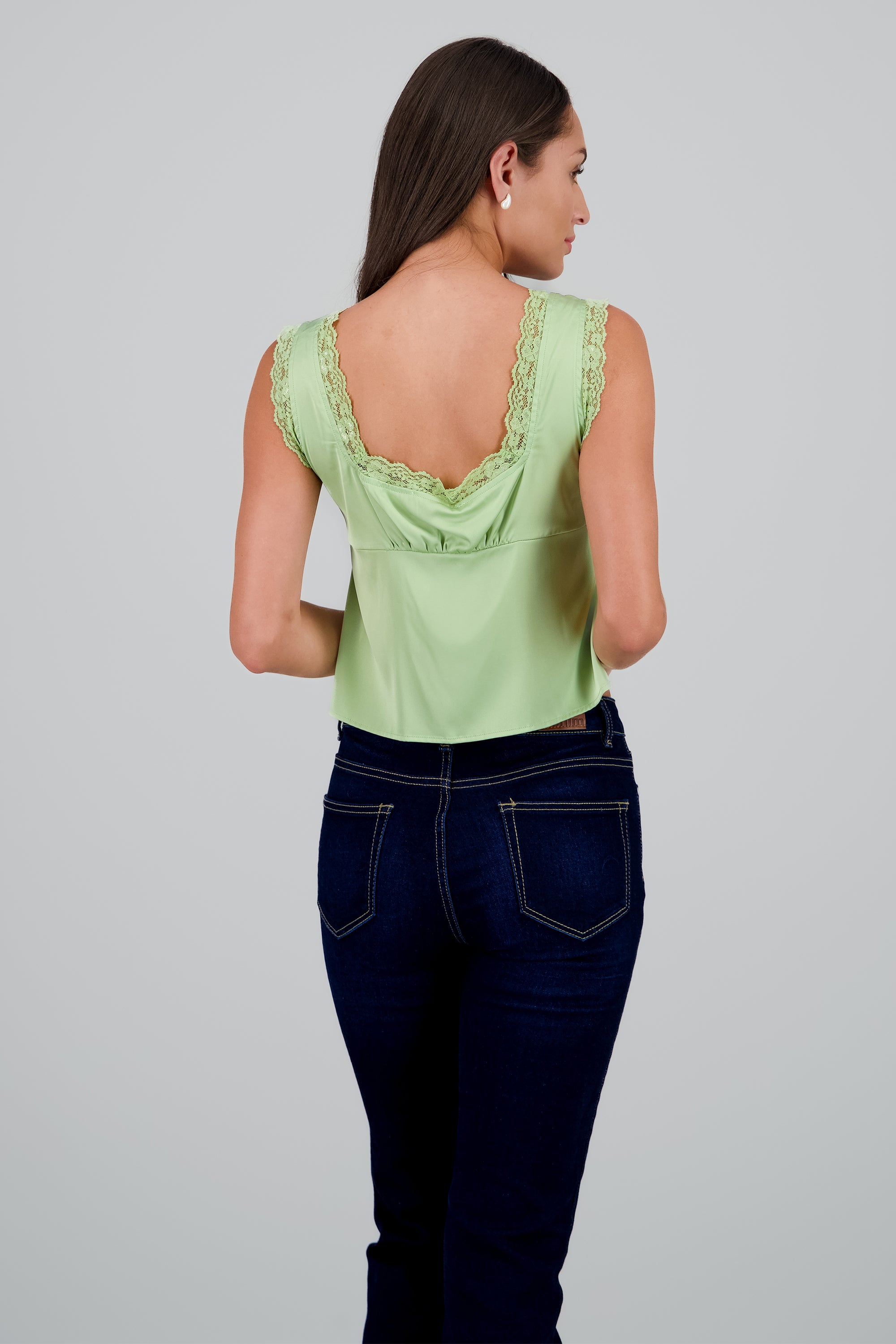 Blusa satin encaje con moños amarres MENTA