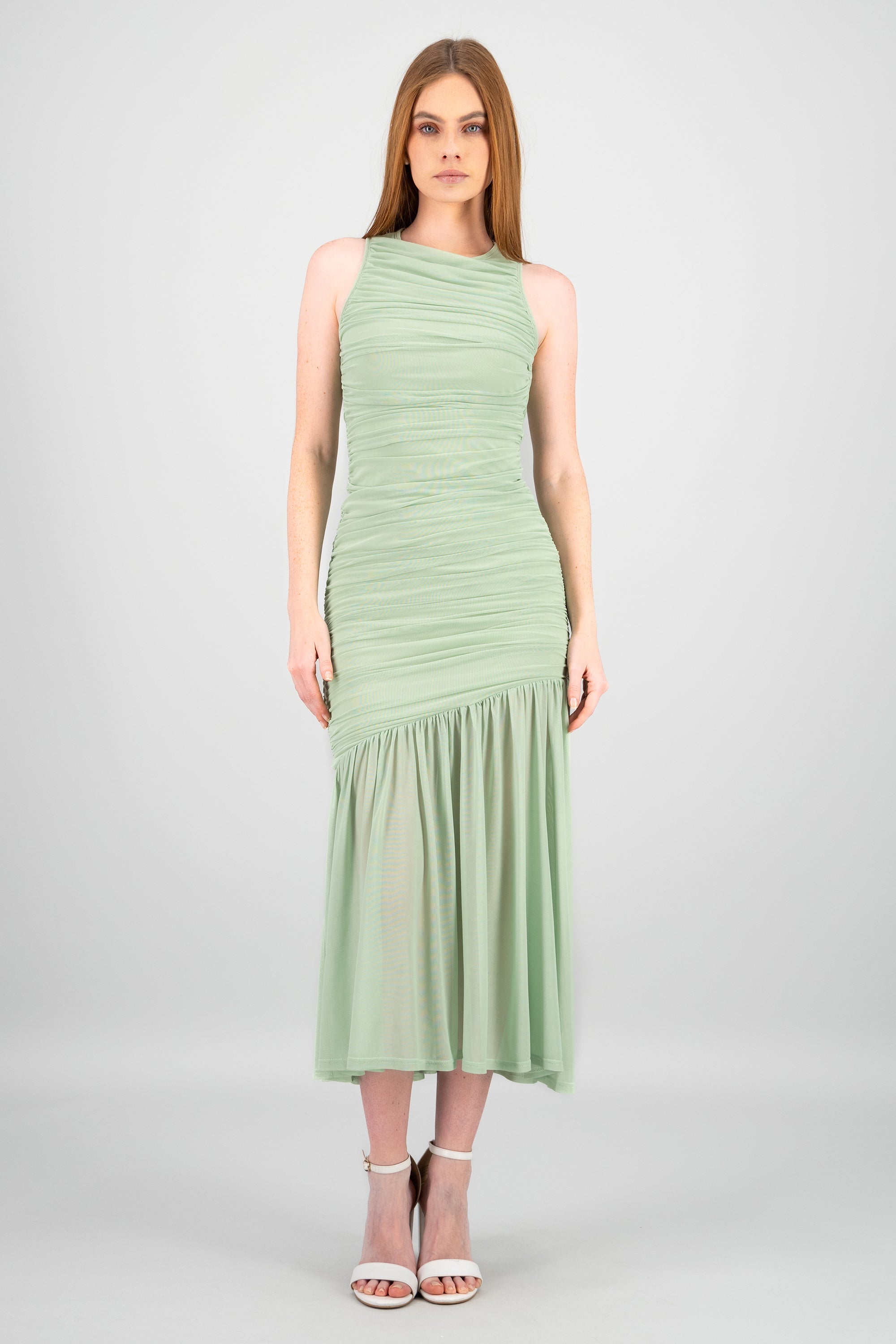 Vestido maxi mesh fruncido SAGE