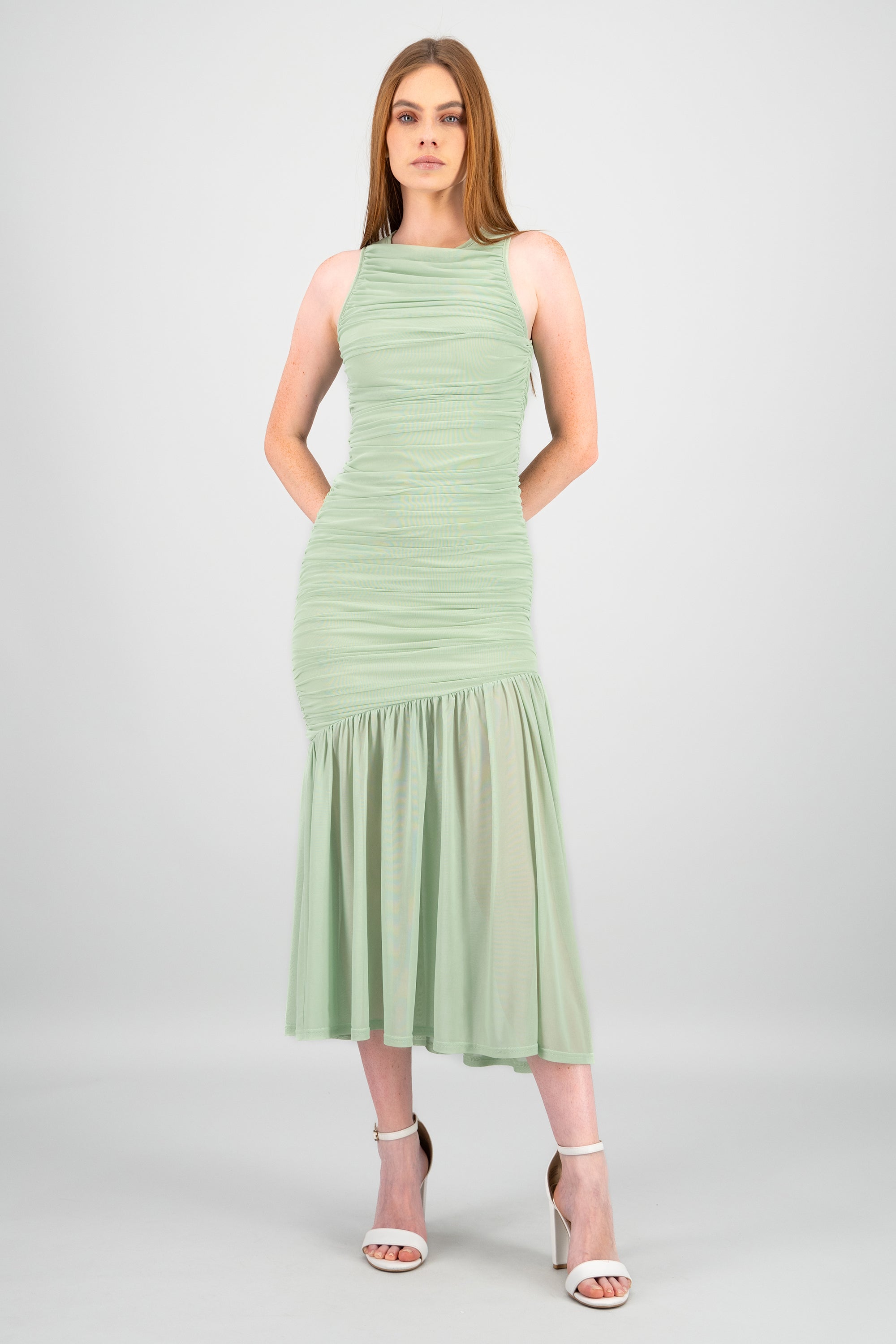 Vestido maxi mesh fruncido SAGE