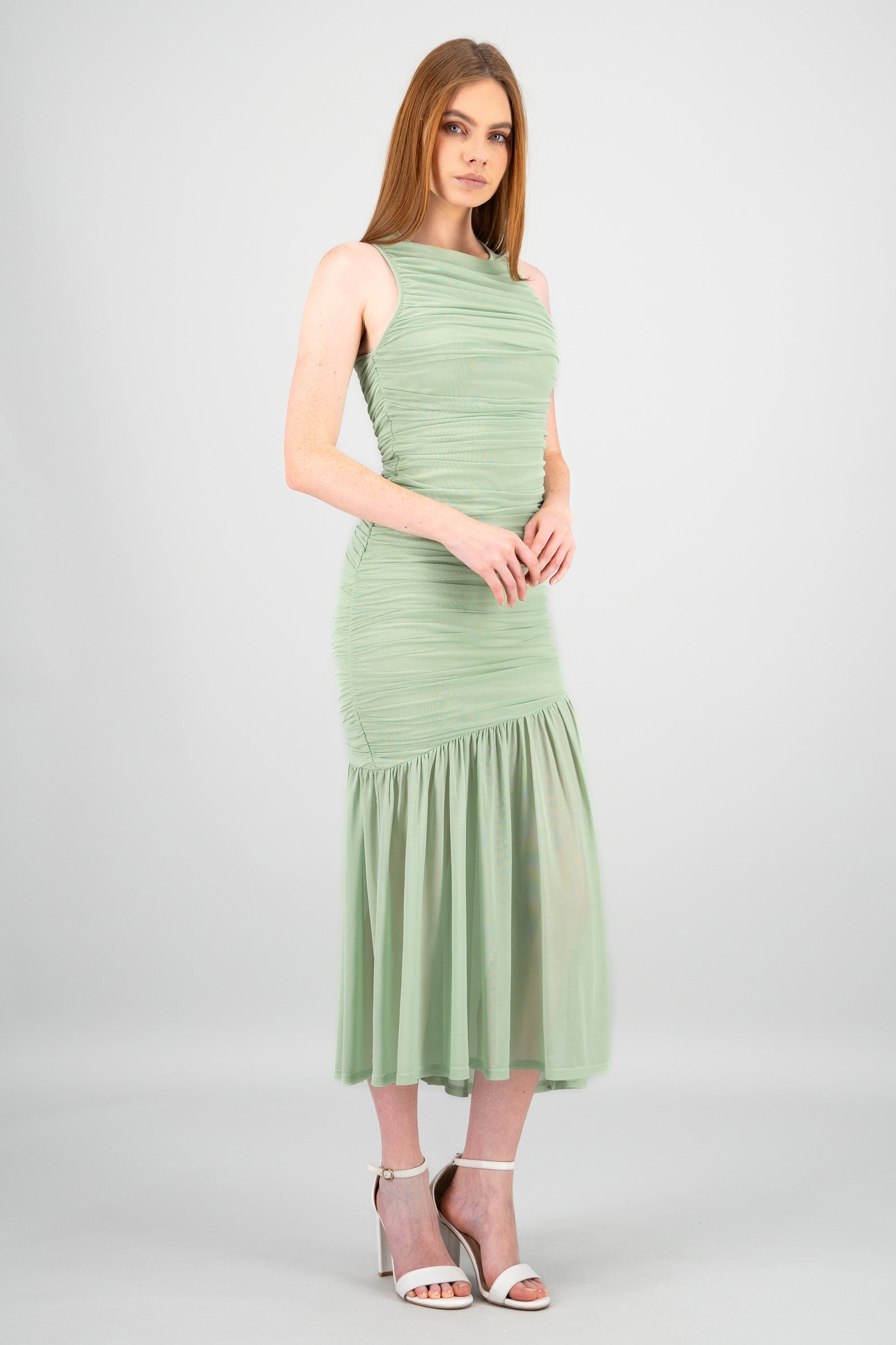 Vestido maxi mesh fruncido SAGE