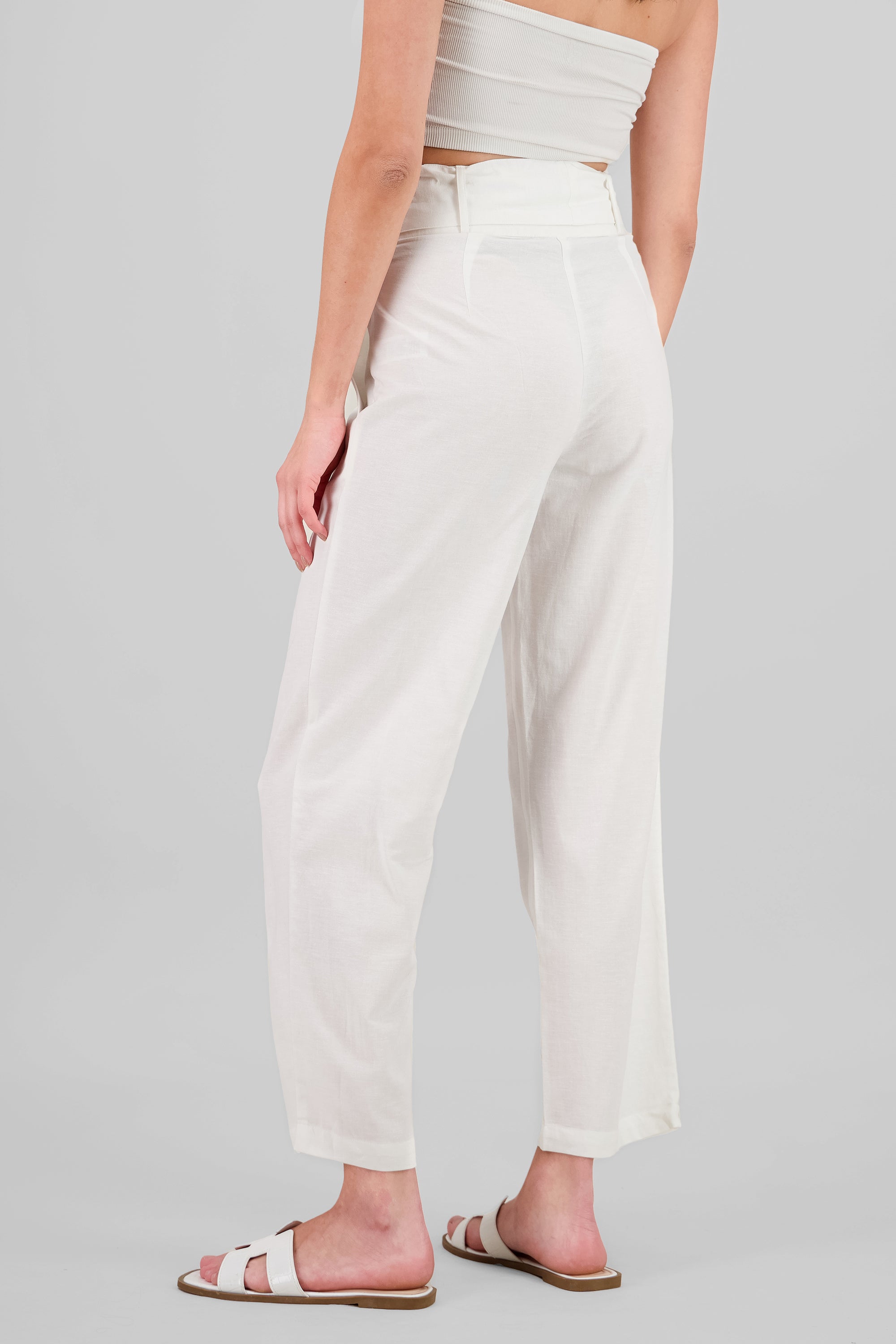 Pantalon straight mezcla lino HUESO