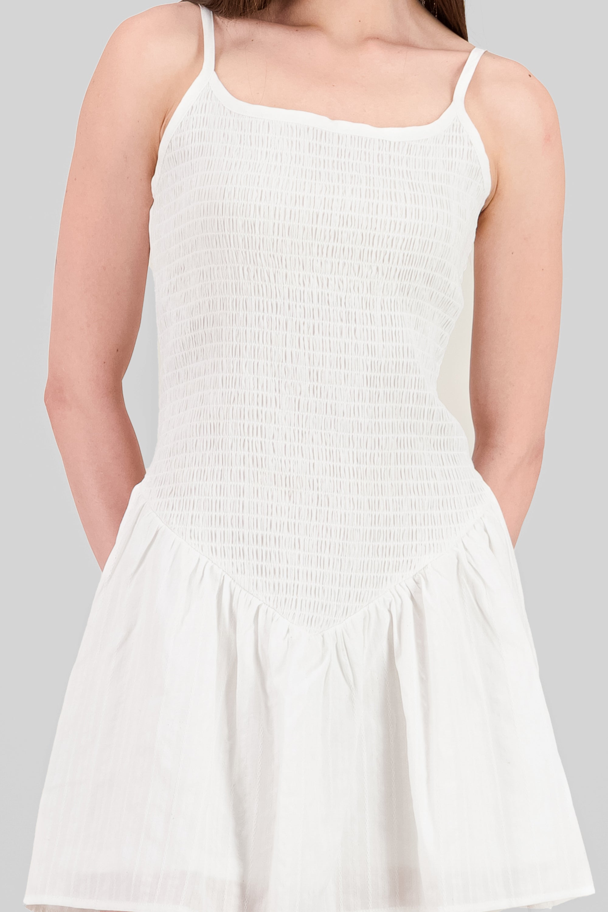 Vestido mini smock tirantes BLANCO