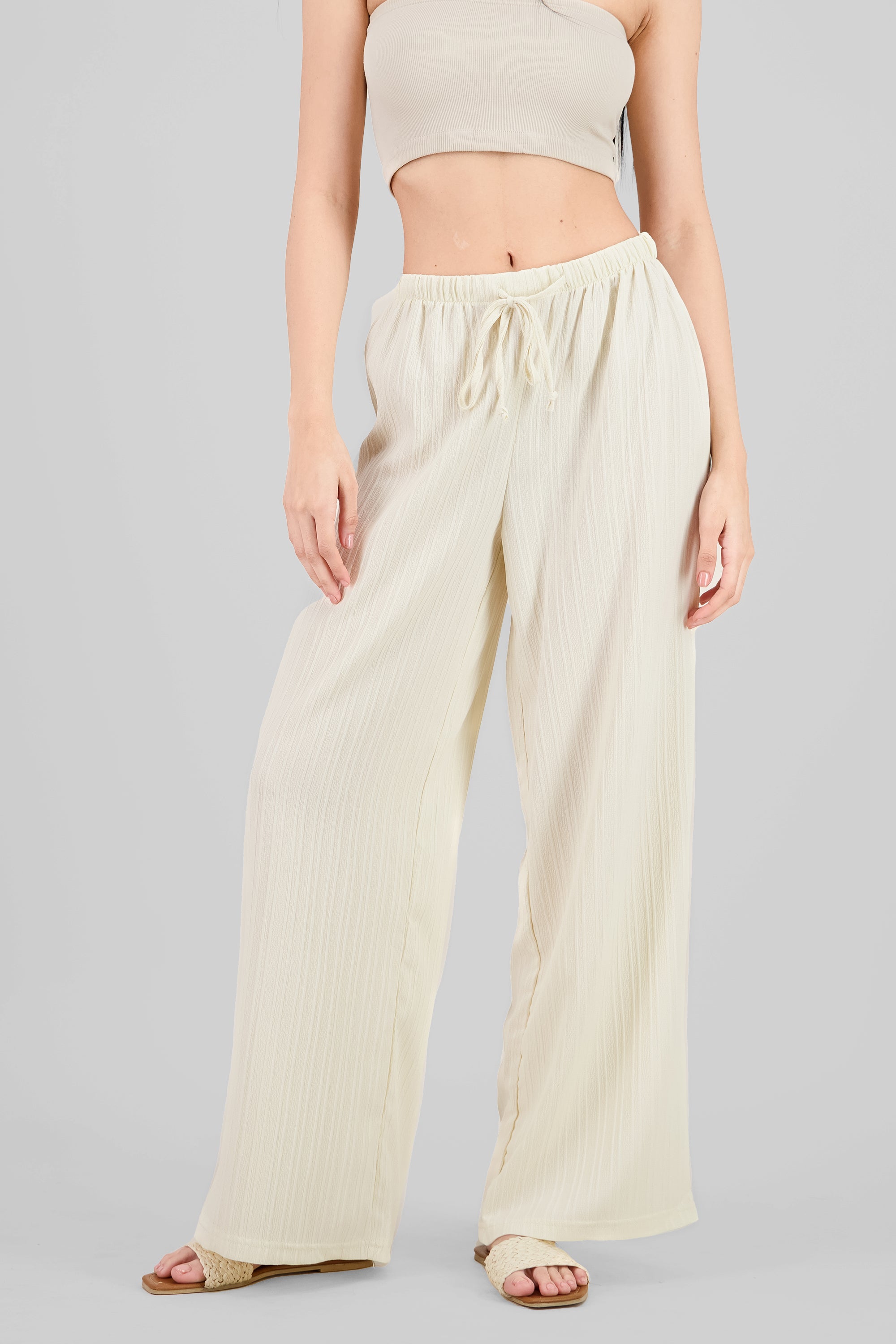 Pantalon liso rib CREMA