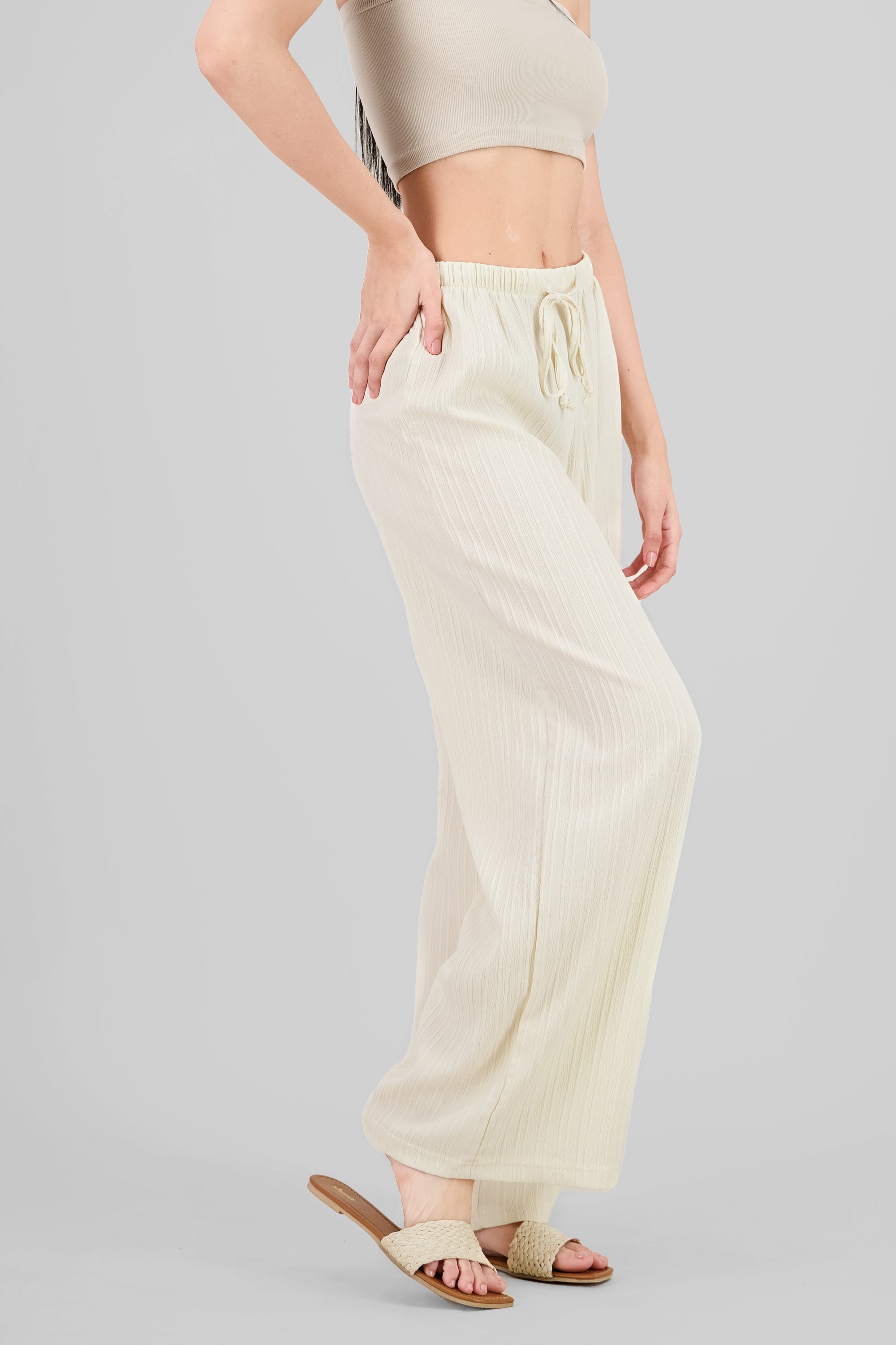 Pantalon liso rib CREMA