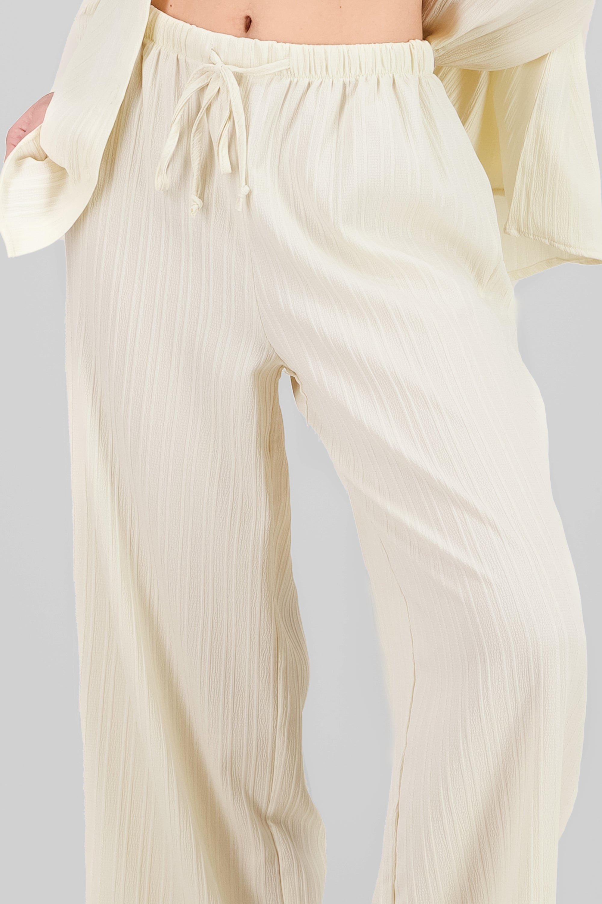 Pantalon liso rib CREMA