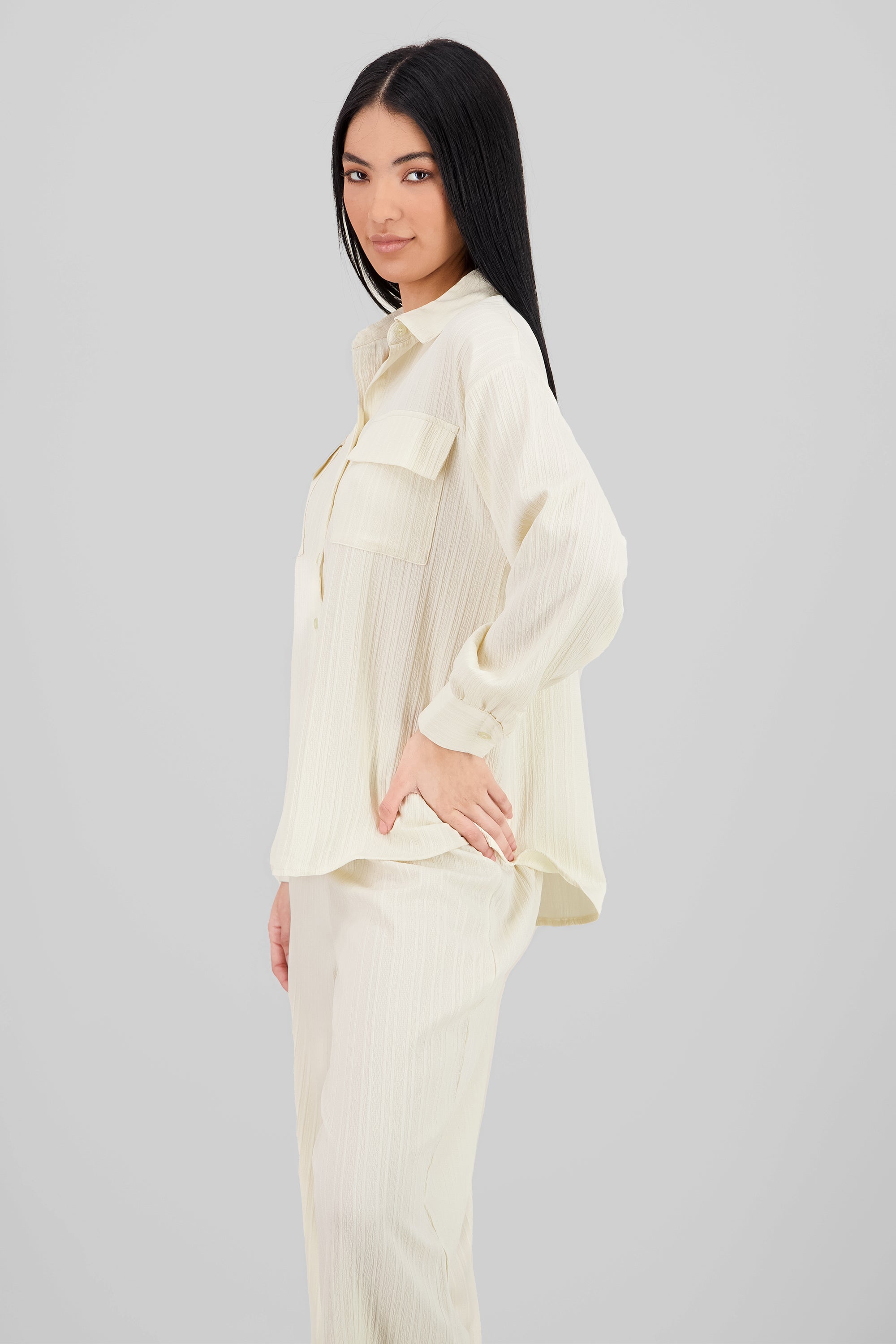 Blusa manga larga ribbed CREMA