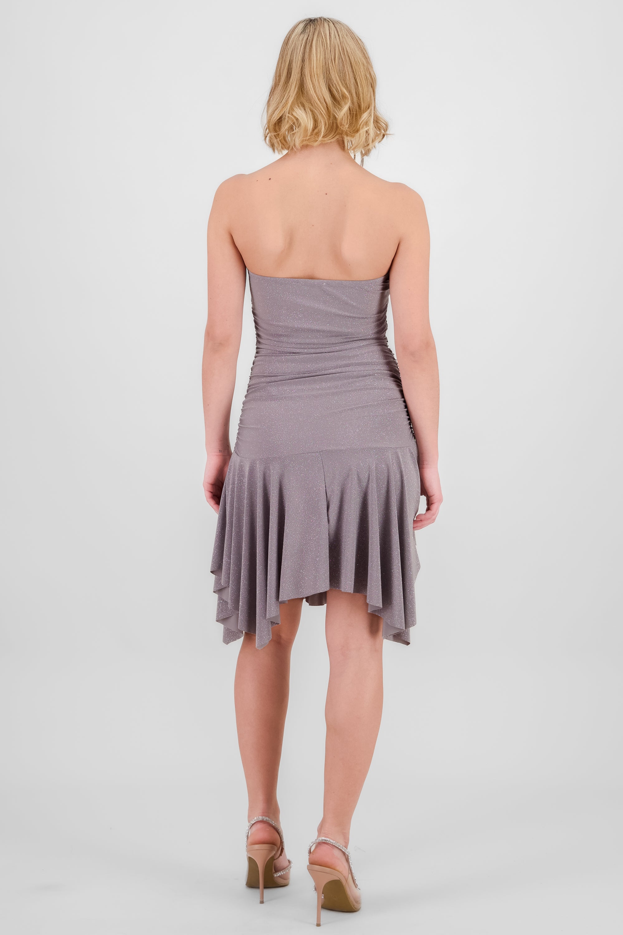 Vestido bandeau fruncido asimetrico GRIS