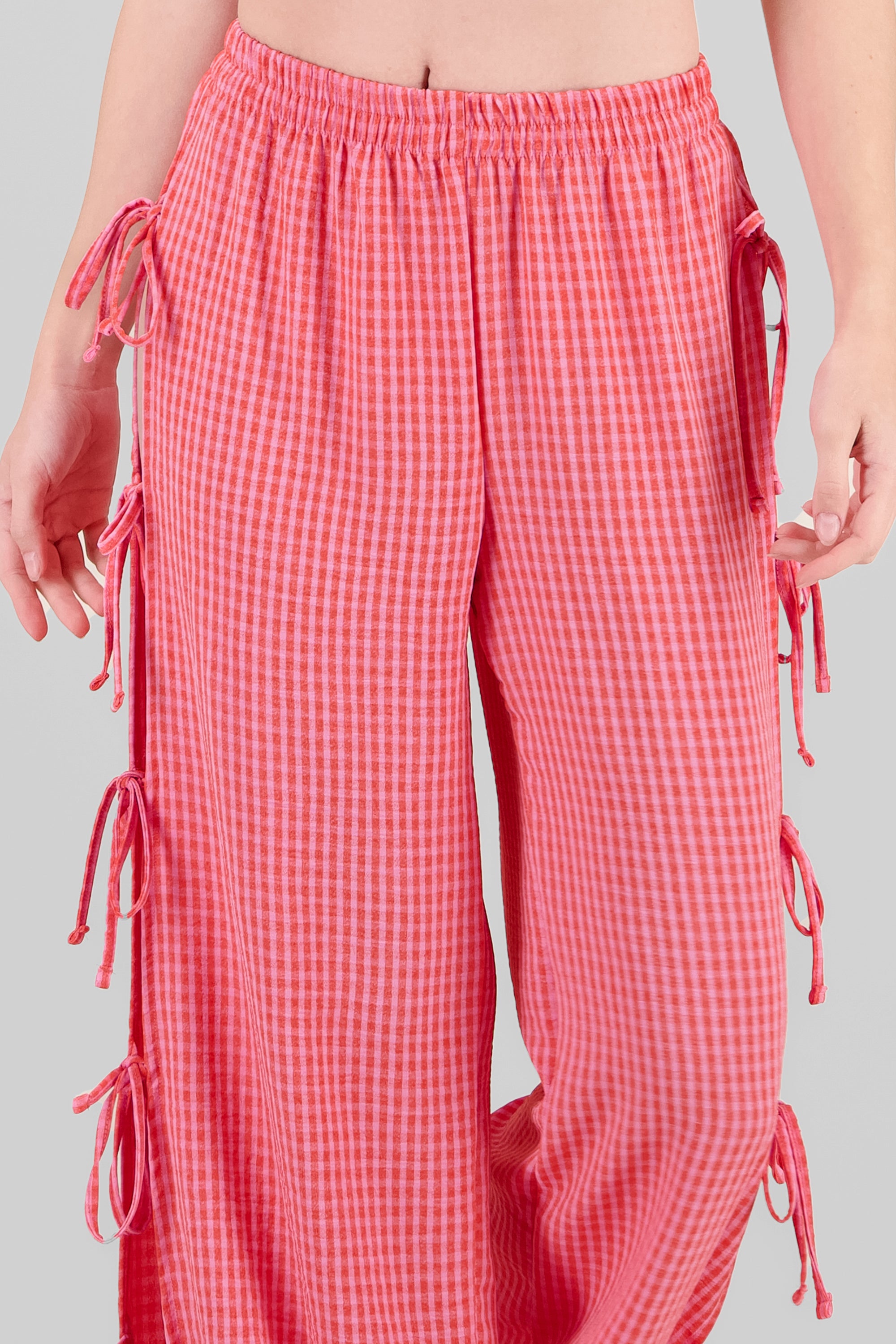 Pantalón wide moños costado ROJO COMBO