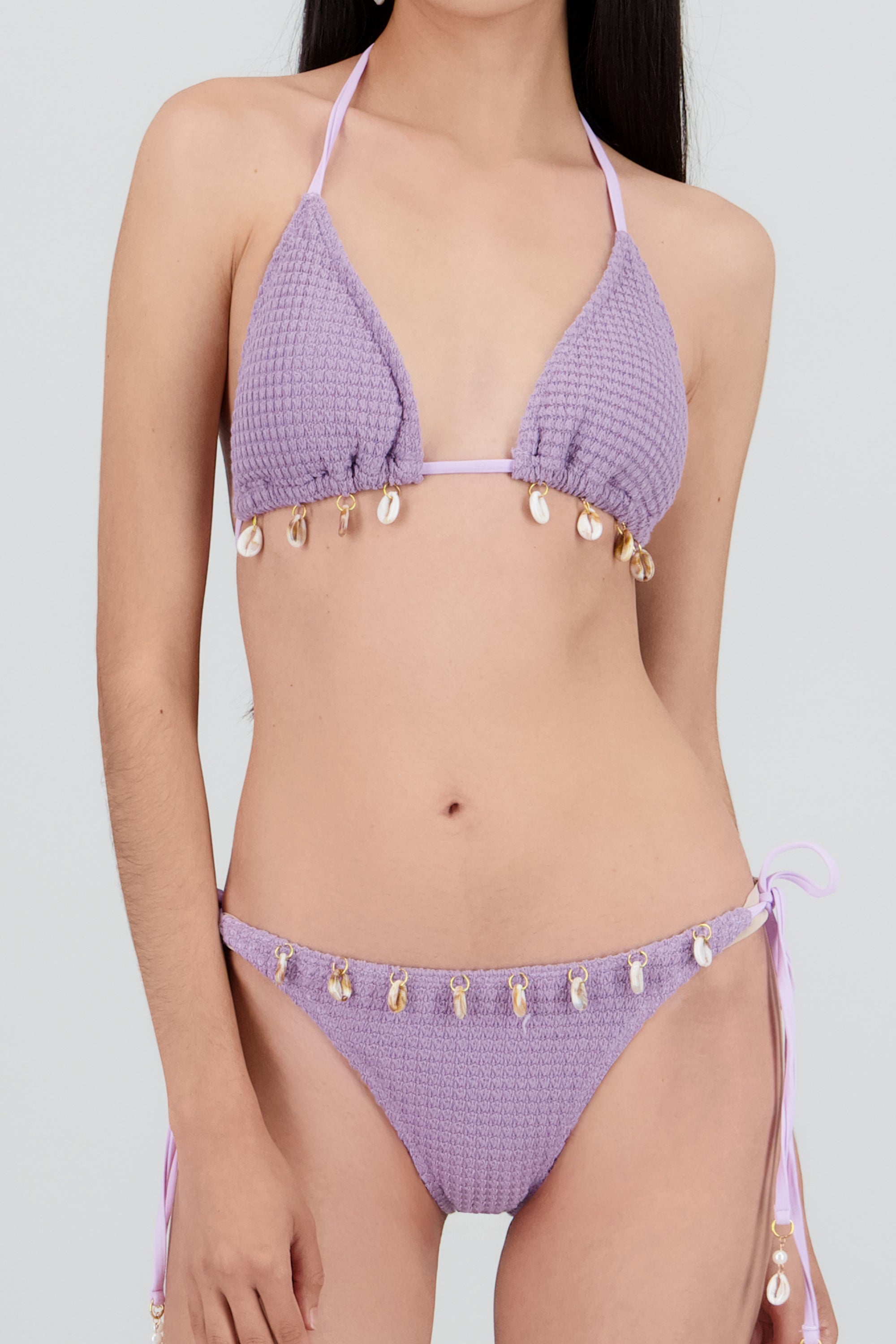 Bikini tejido conchitas LILA OBSCURO