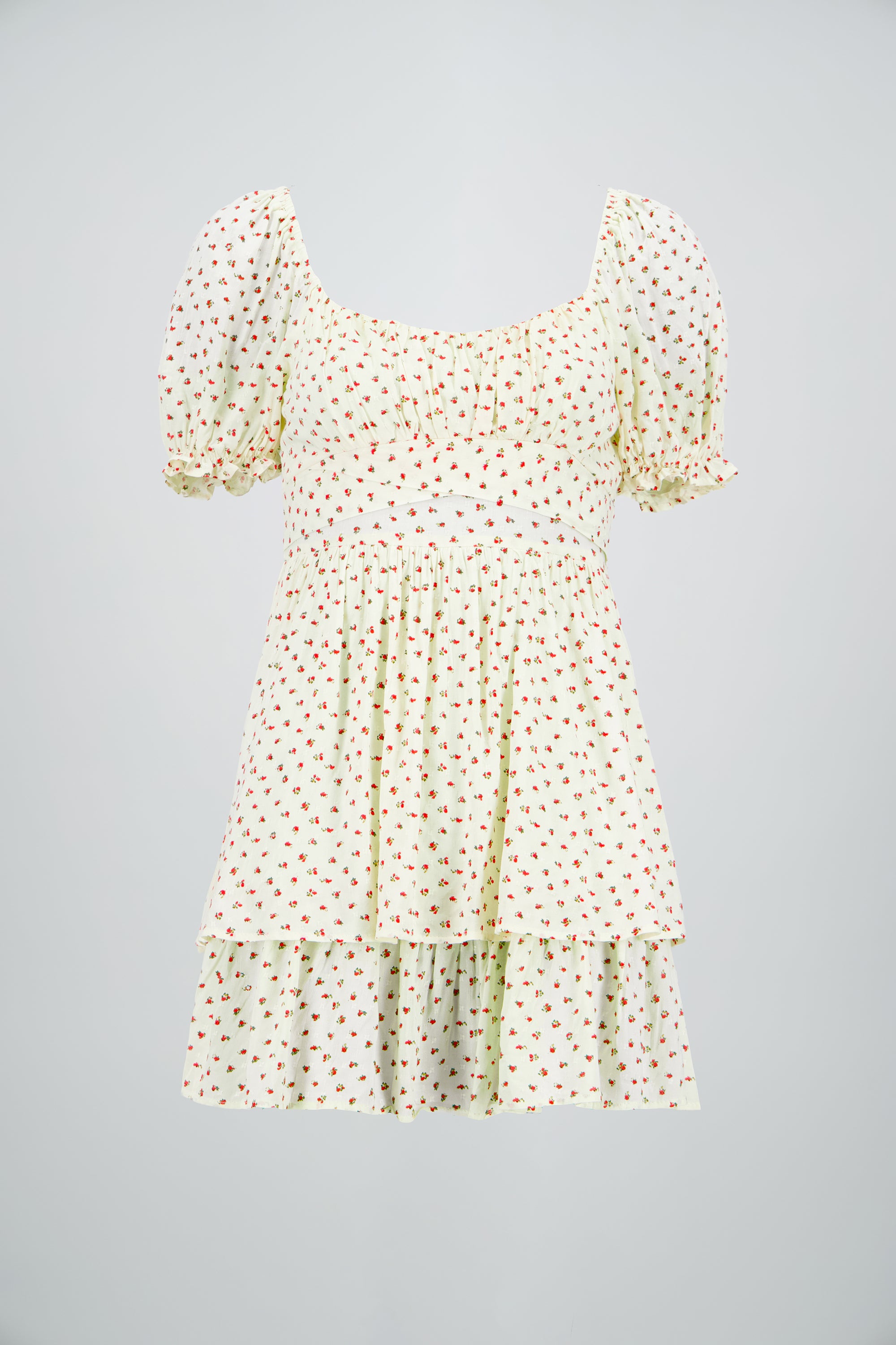 Vestido olanes mini flores con textura ROJO COMBO