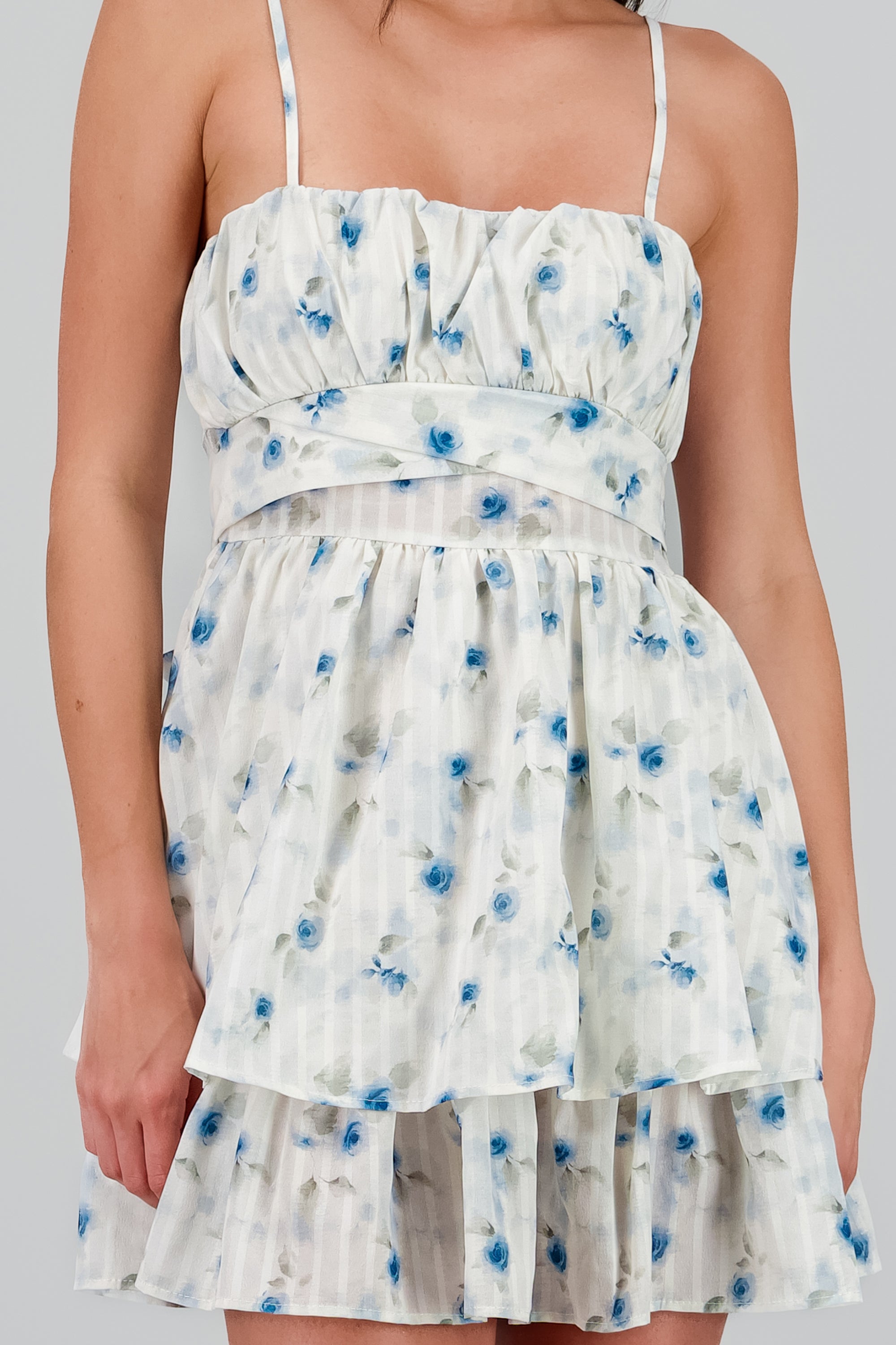 Vestido flores con lineas AZUL COMBO