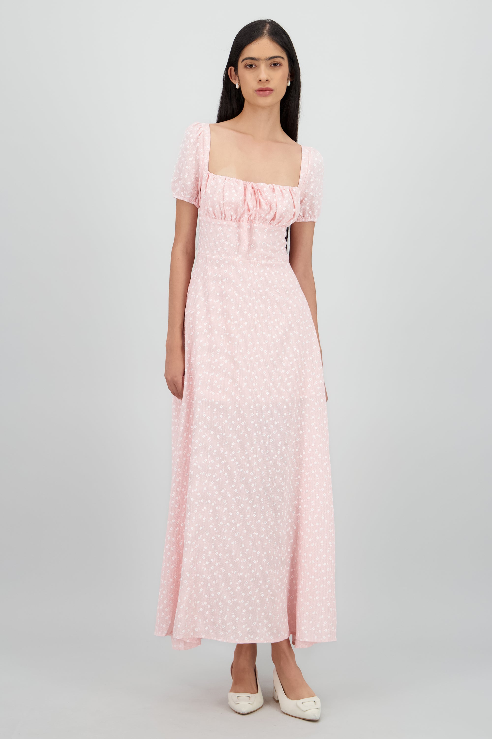 Vestido mini flores manga corta ROSA