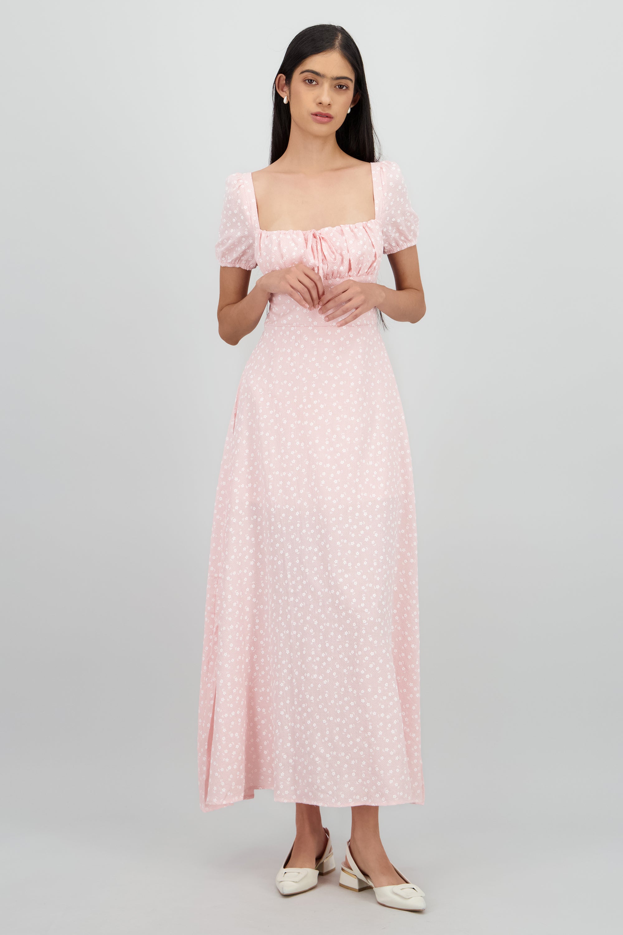 Vestido mini flores manga corta ROSA