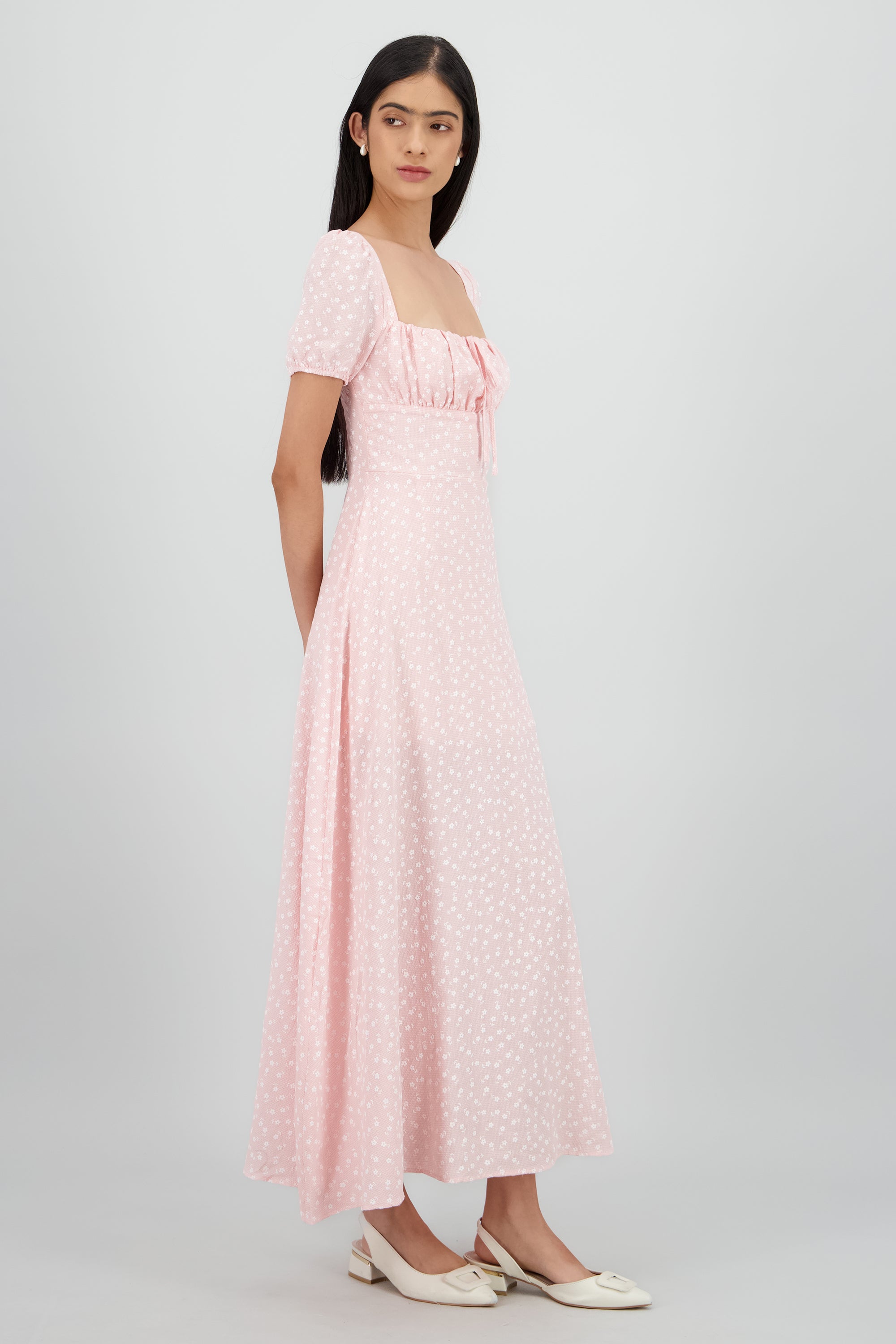 Vestido mini flores manga corta ROSA