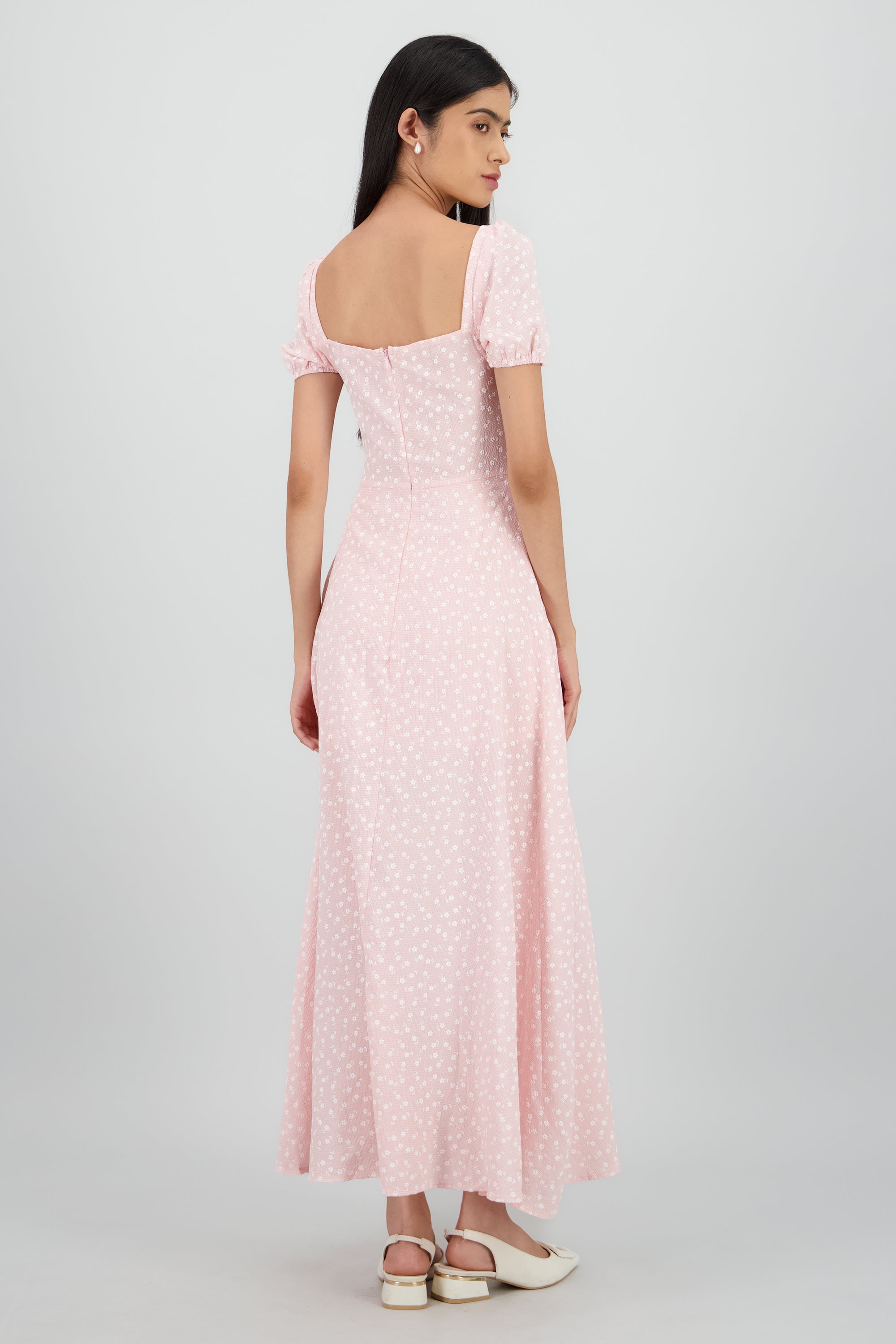 Vestido mini flores manga corta ROSA