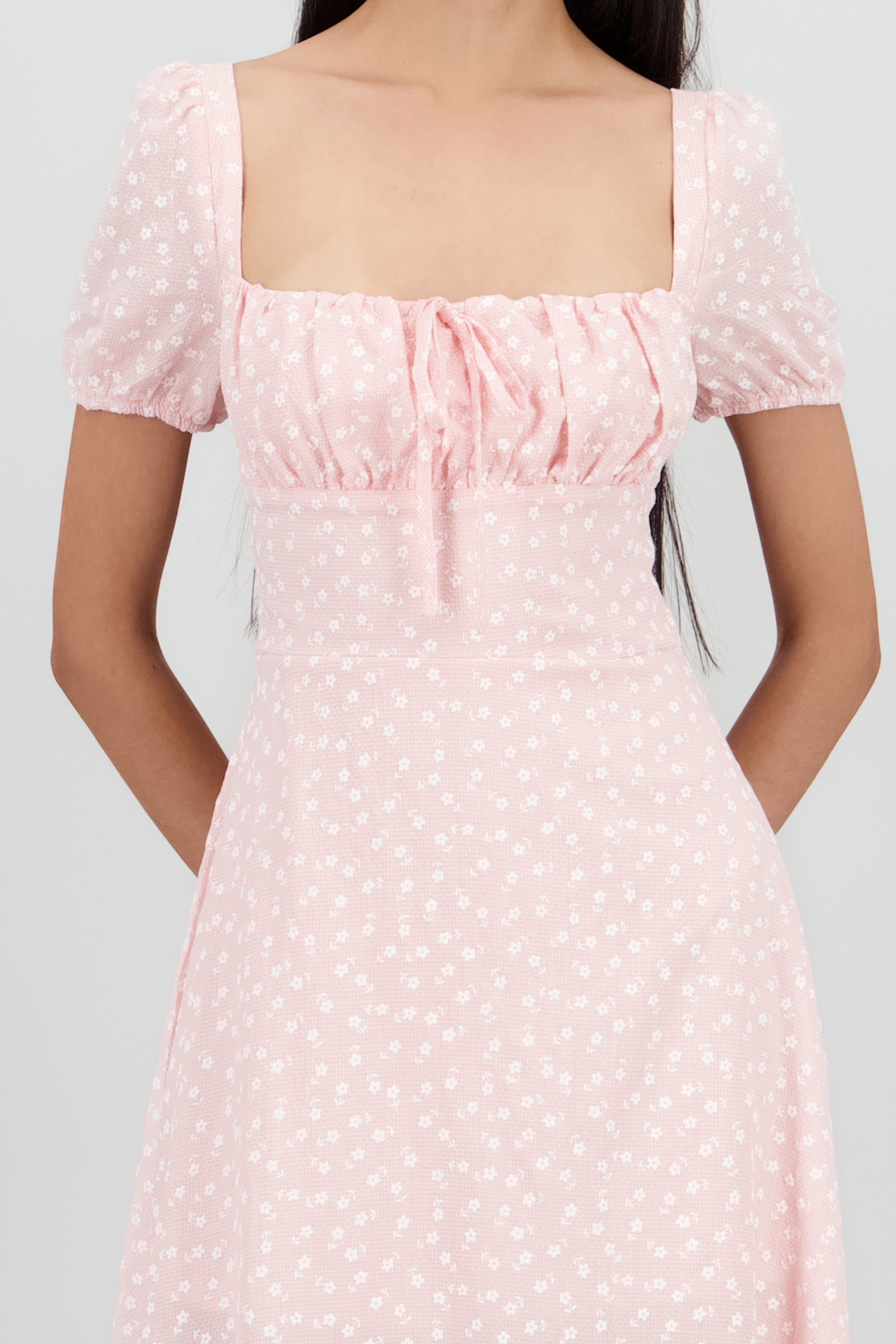Vestido mini flores manga corta ROSA