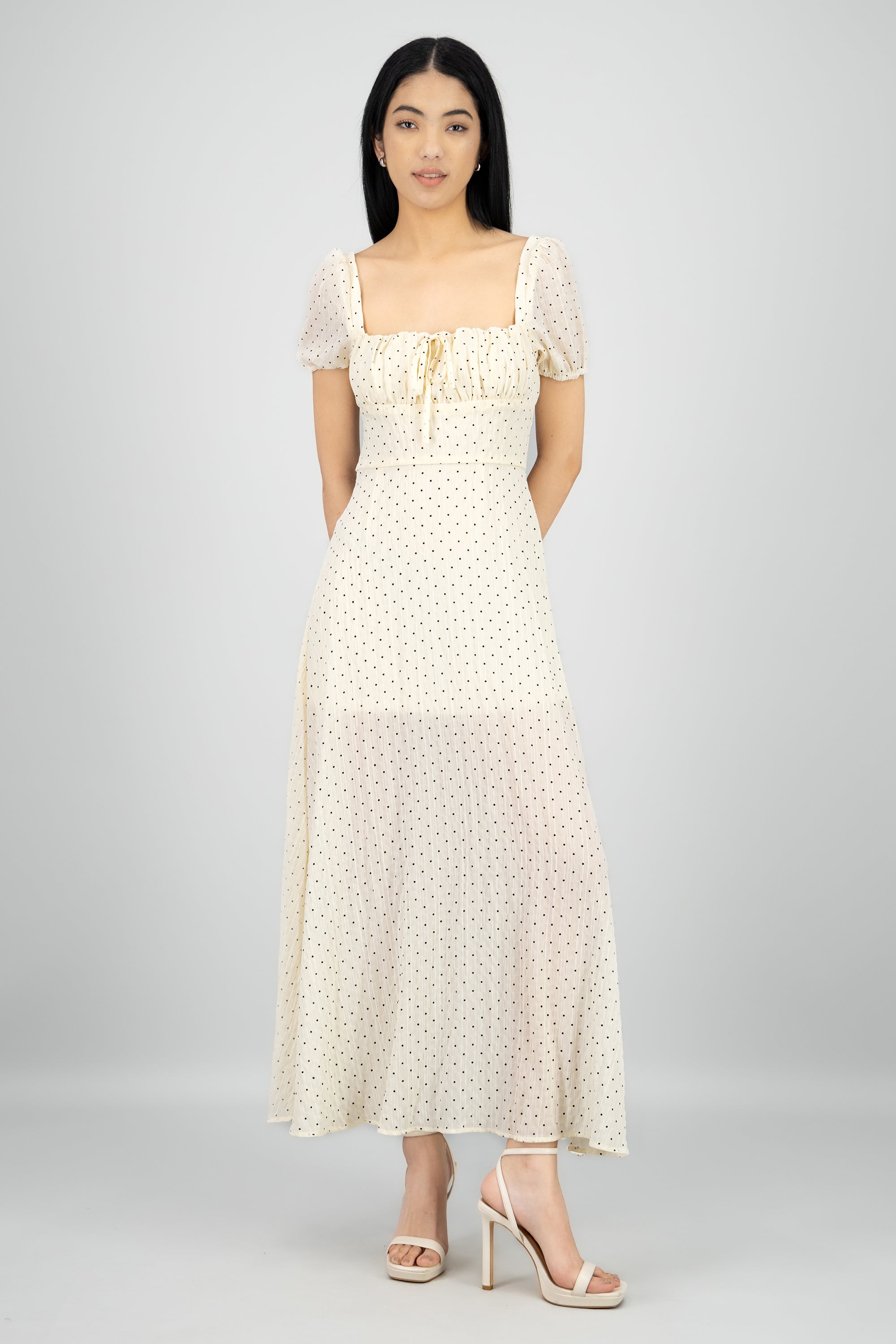 Vestido maxi mini polka dots CREMA