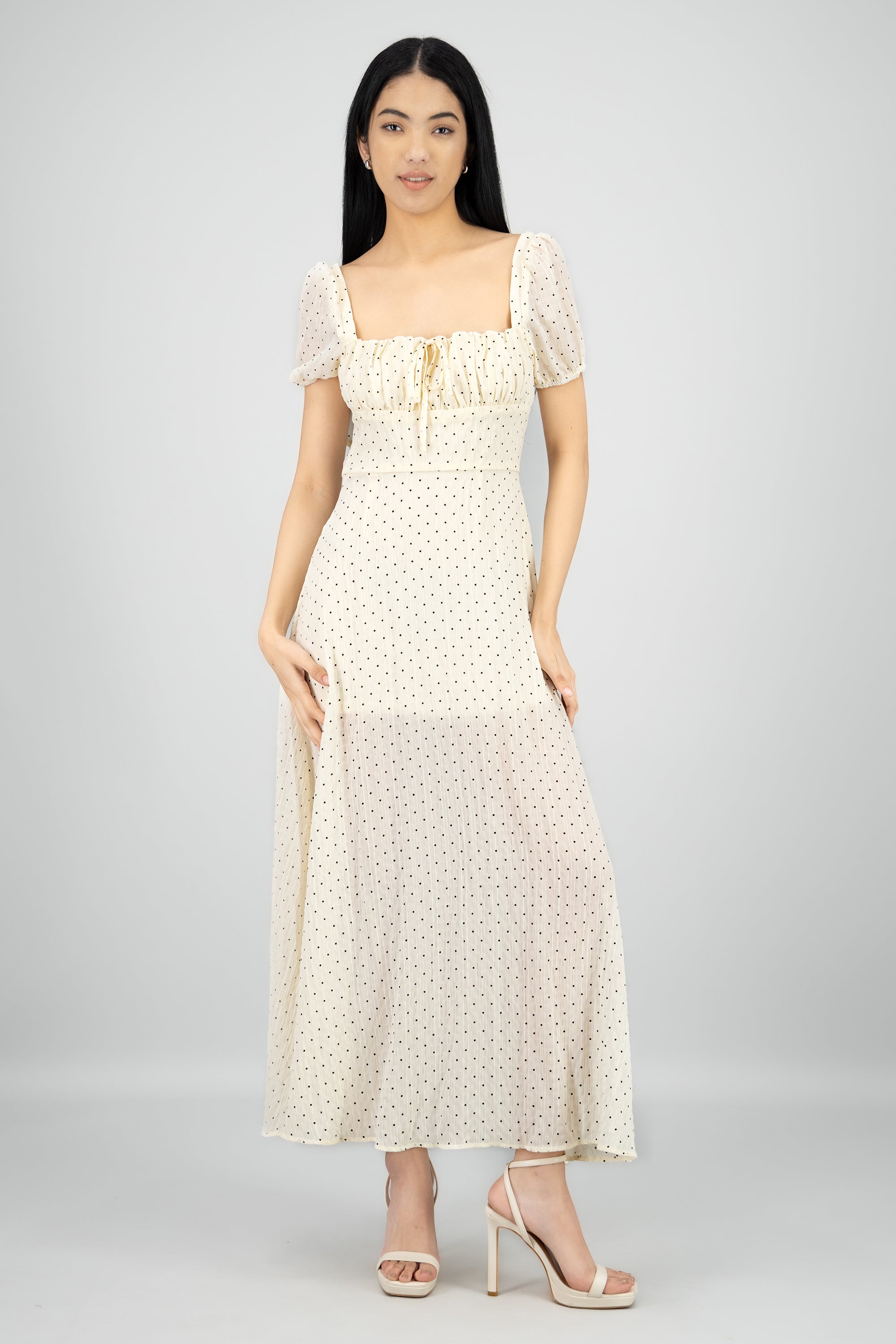 Vestido maxi mini polka dots CREMA