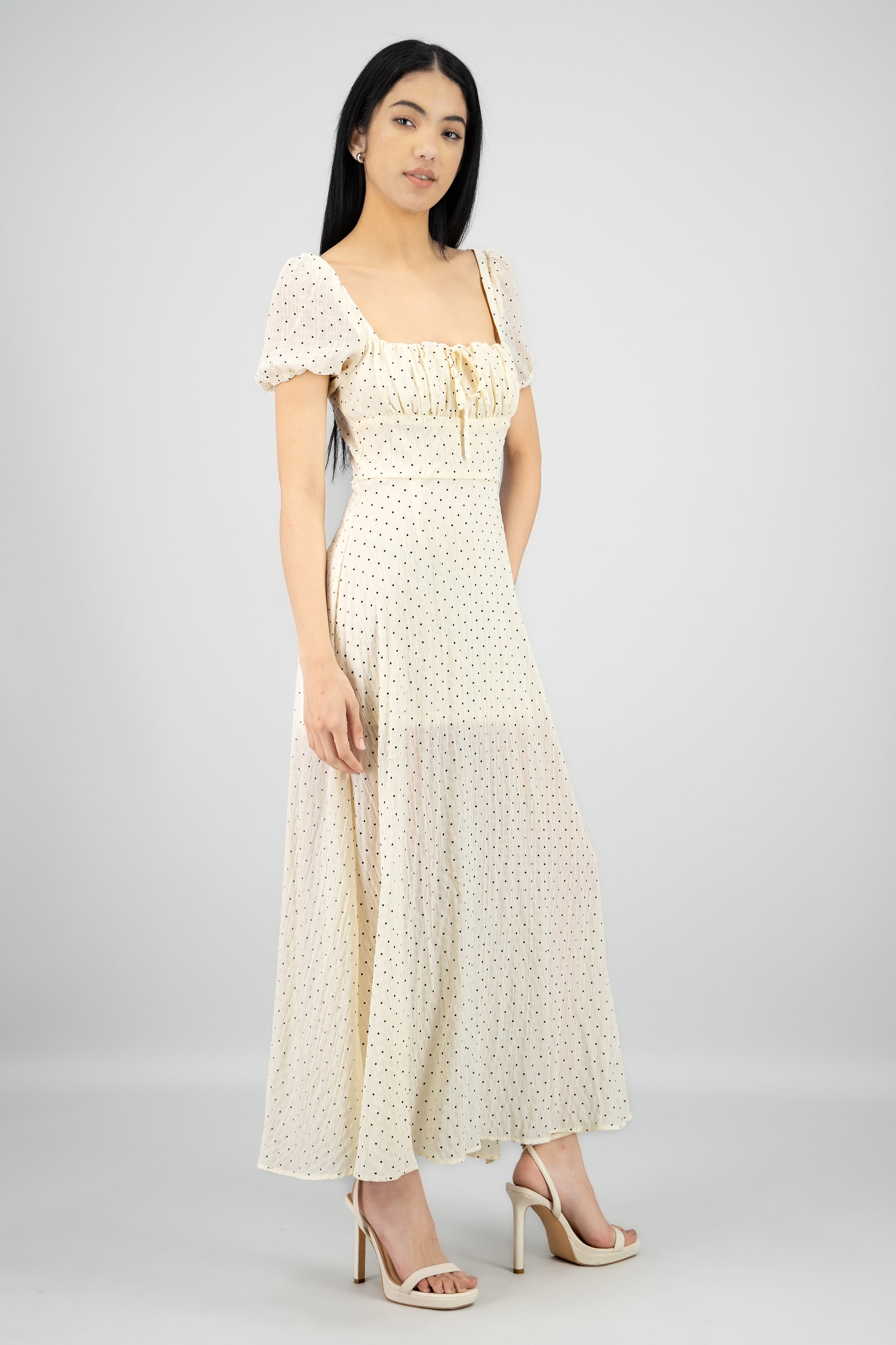 Vestido maxi mini polka dots CREMA