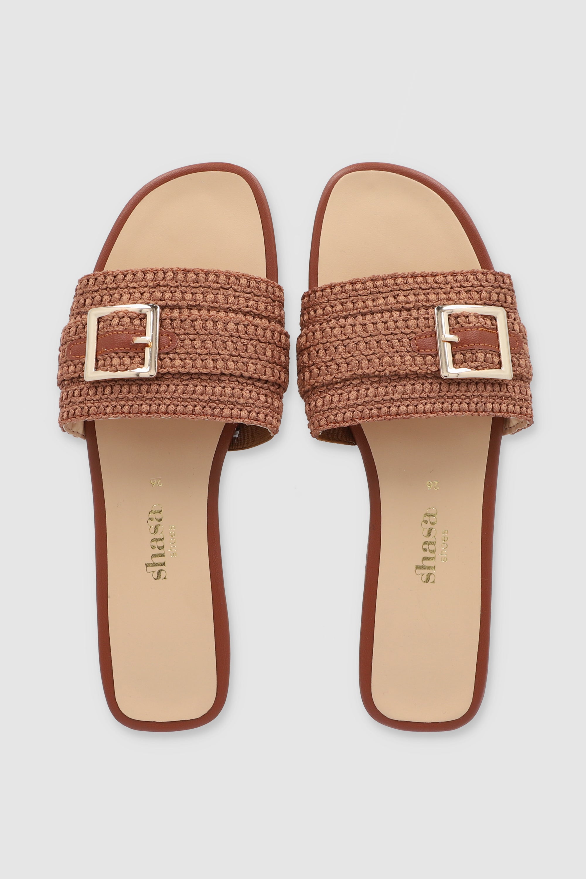 Sandalia mula tejida hebilla CAMELLO