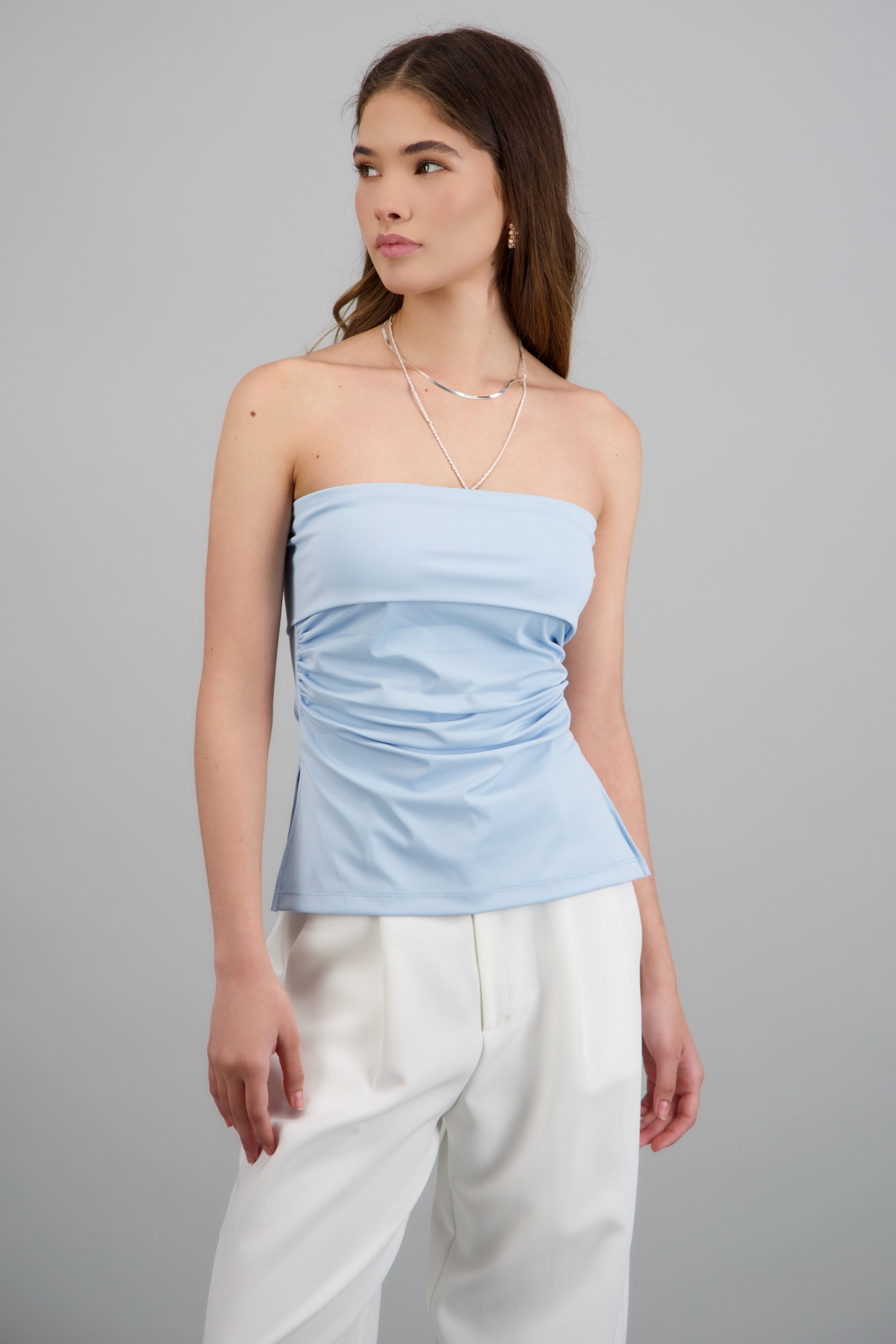 Top tubo con dobles escote AZUL PASTEL