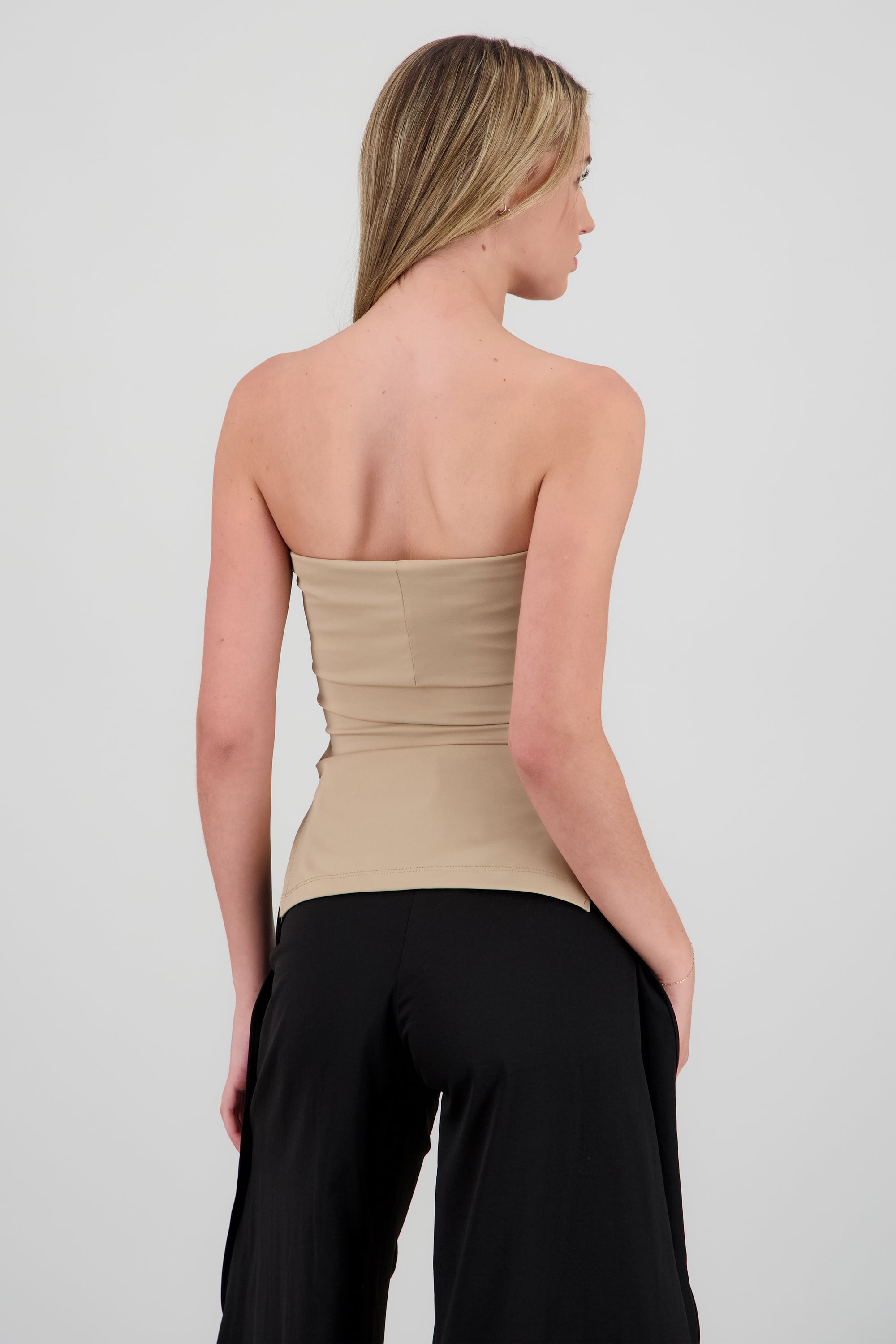 Top tubo con dobles escote TAUPE