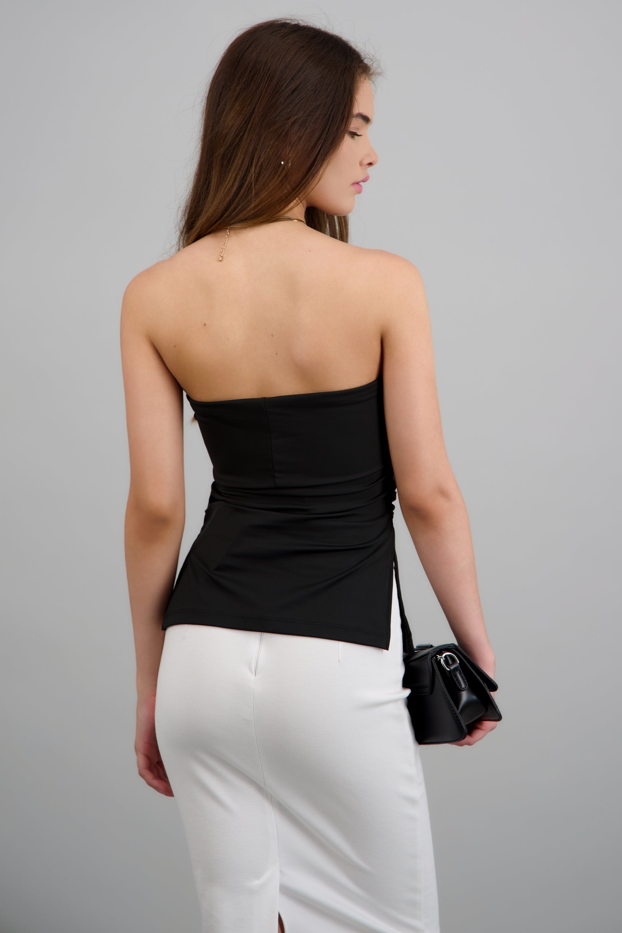 Top tubo con dobles escote NEGRO