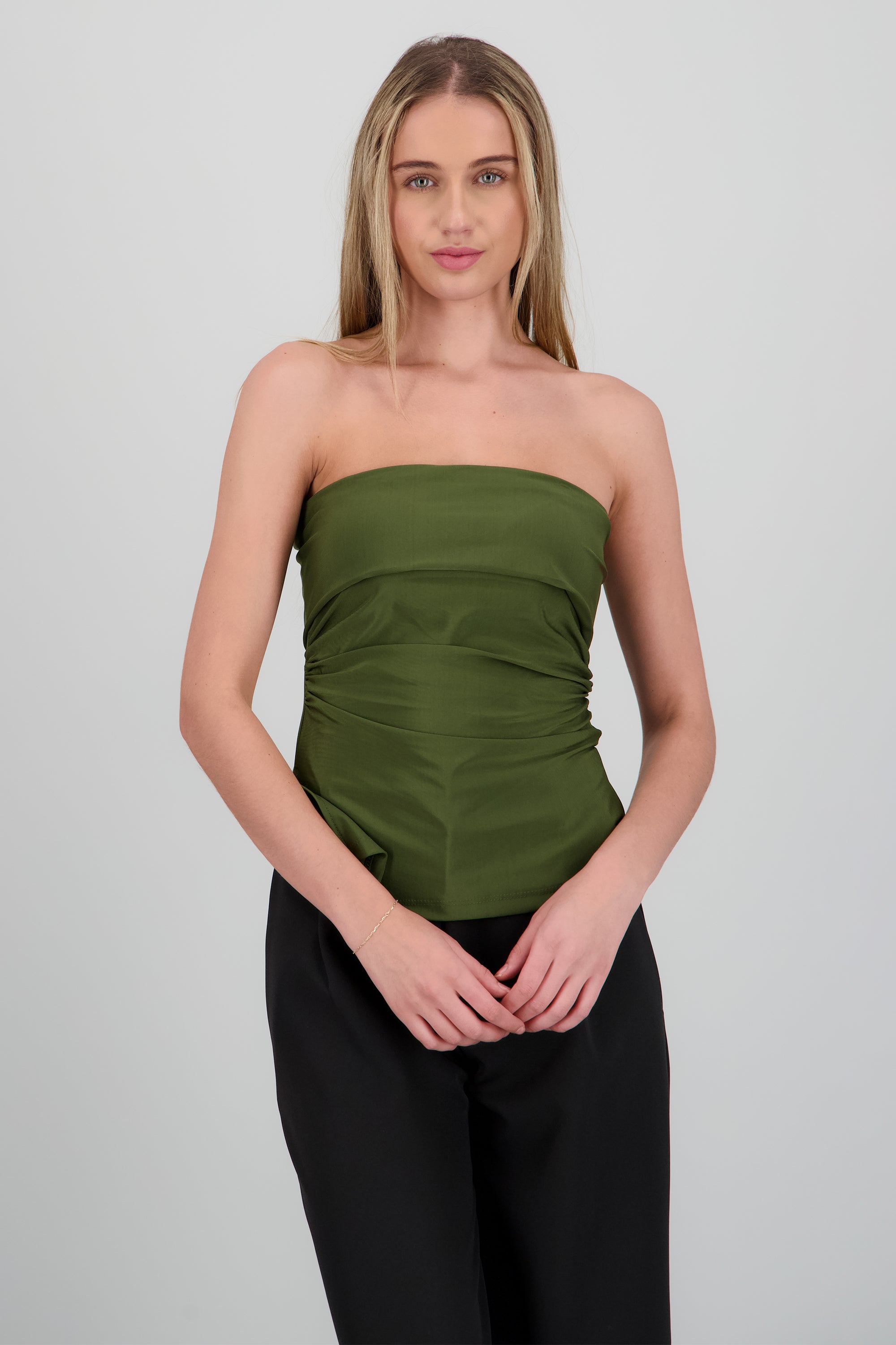 Top tubo con dobles escote VERDE CAZADOR