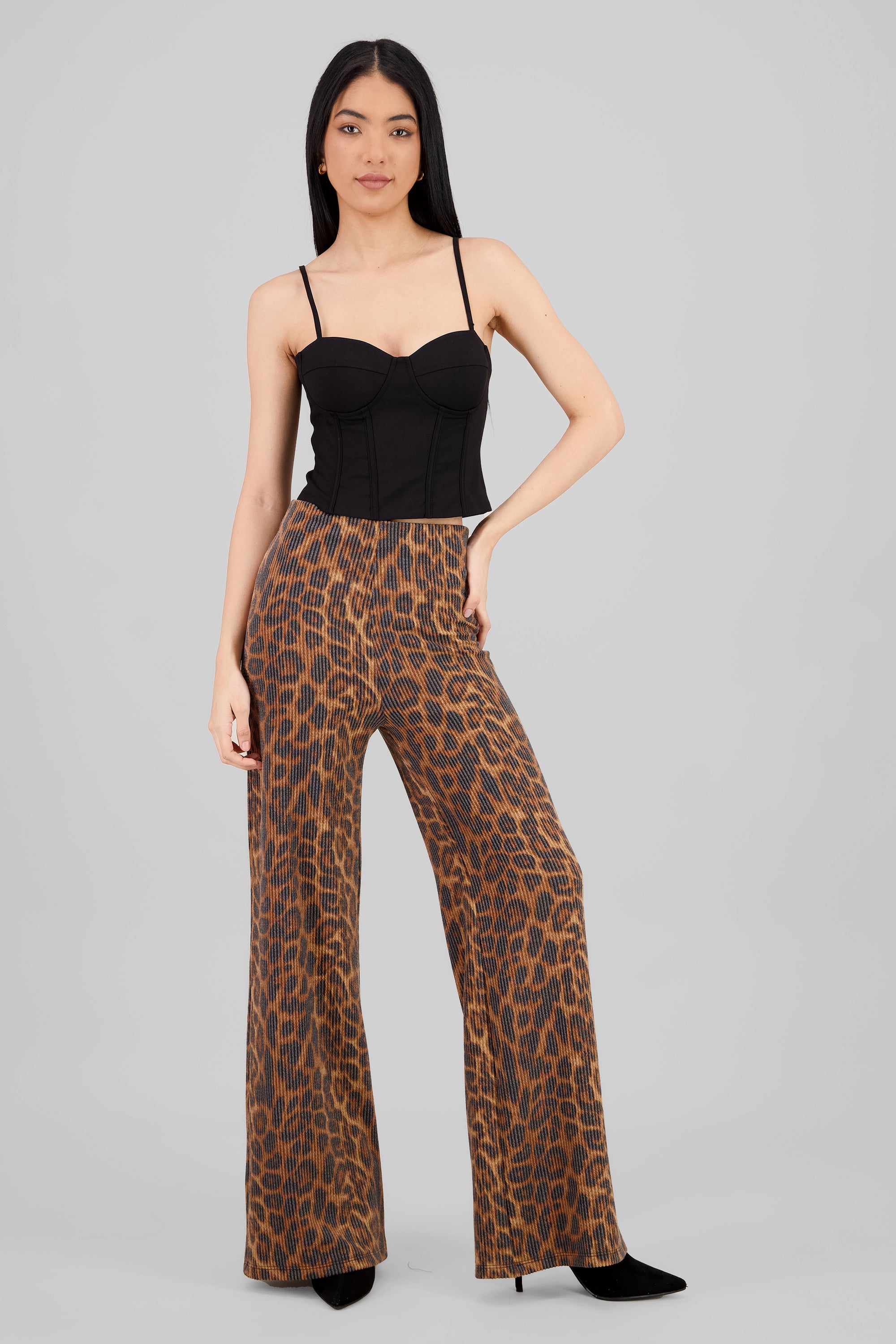 Pantalon wide leg animal print textura CAFE COMBO